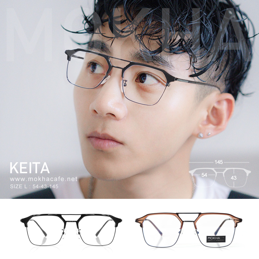 KEITA - black กรอบแว่นวินเทจ แว่นตาทรงเหลี่ยม DoubleBridge กว้าง 145 มม. (sizeL)