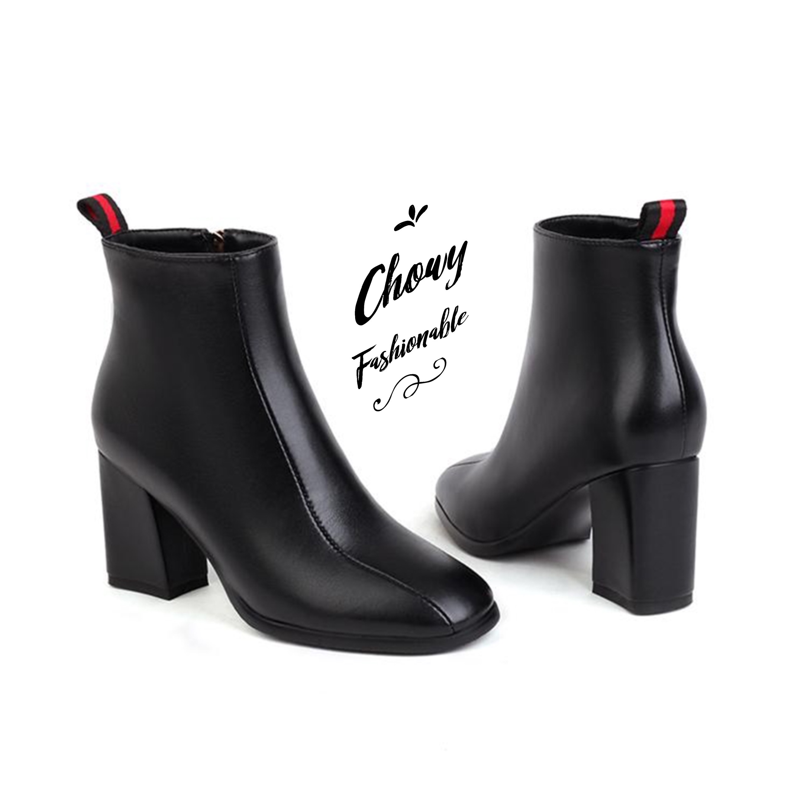 รองเท้าบูทไซส์ใหญ่ 38-46 บู้ทไซส์ใหญ่ บูทส้นสูง บูทหุ้นข้อ บูทสั้นไซส์ใหญ่ Black / White Boot High Heel KR1119