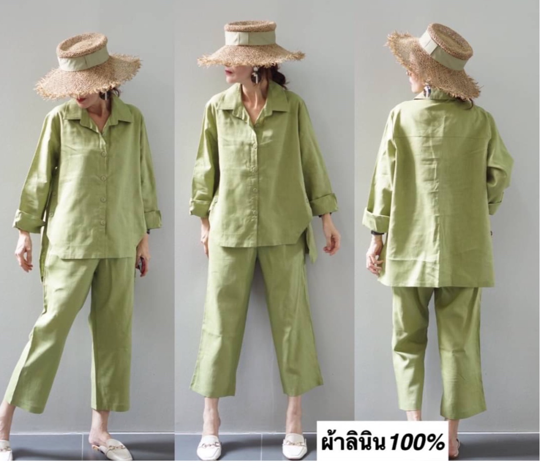 ชุดเซ็ตผ้าลินินแท้💯 เสื้อเชิ้ตแขนยาวหน้าสั้นหลังยาว กางเกง8 ส่วน ซิปหน้า สม็อคหลัง มีซับในทุกสี มีกระเป๋าข้าง 2 ข้าง สินค้าคุณภาพ (พร้อมส่ง)