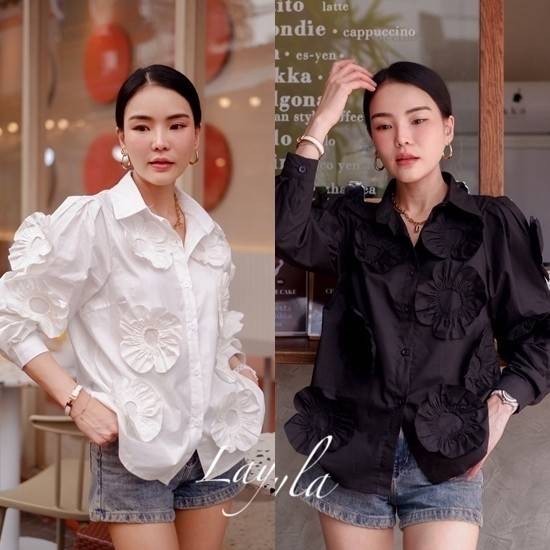 เสื้อเชิ้ตทรงสวยแต่งดอกไม้ 3d งานสวย แบบตะโกน ทรงโอเว่อไซส์นิดๆ ดีเทลสวย งานเย็บอย่างดี : สินค้าคุณภาพ (พร้อมส่ง)