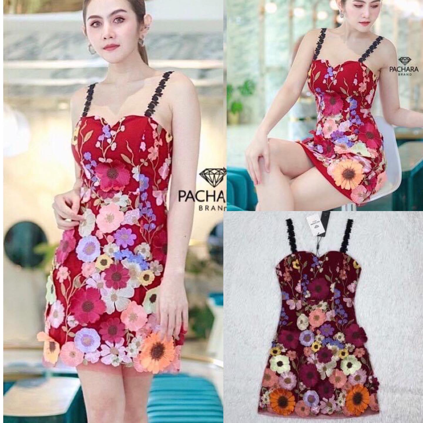 เดรสสั้นสายเดี่ยวสีแดงทรงเข้ารูป แต่งปักดอกไม้หลากสีแน่นๆ ทั่วทั้งชุด เนื้อผ้าหนา อัดกาวอย่างดี งานซิปด้านหลัง มีซับในทั้งชุด ทรงสวยเป๊ะมาก . สินค้าคุณภาพ (พร้อมส่ง)