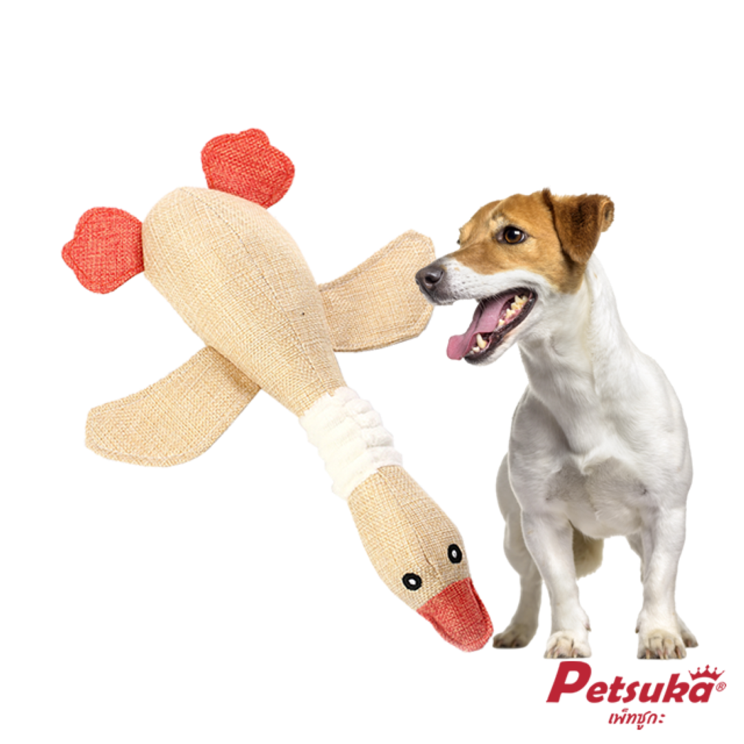 ตุ๊กตาเป็ด ของเล่นสุนัข Petsuka ของเล่นขัดฟันสัตว์เลี้ยง มีเสียง สีเหลือง