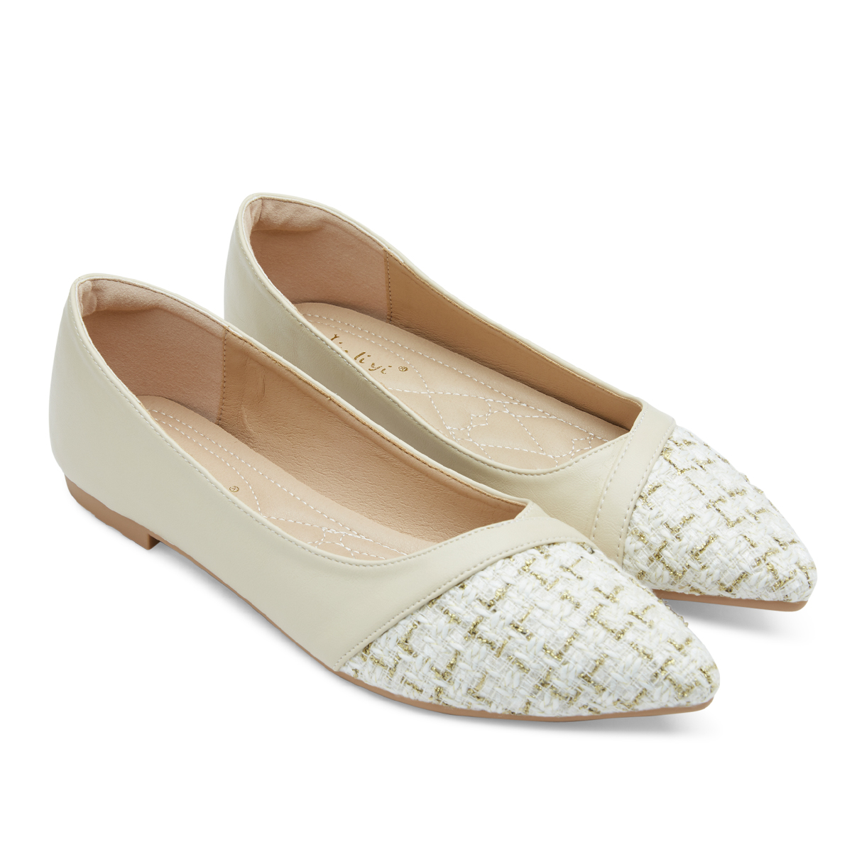 รองเท้าไซส์ใหญ่ 43 (42EU) 8.5US ส้นแบนไซส์ใหญ่ Across Tweed สีครีม KR1014BE