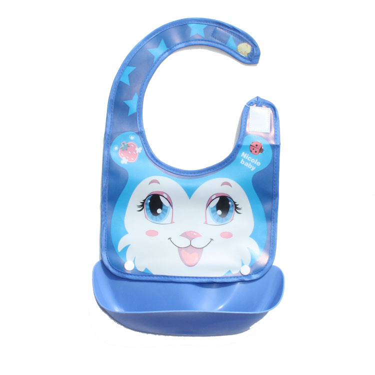 ผ้ากันเปื้อนรองเศษอาหารเด็ก 2 in 1 ถาดซิลิโคน ถอดออกได้ ลายการ์ตูนน่ารัก