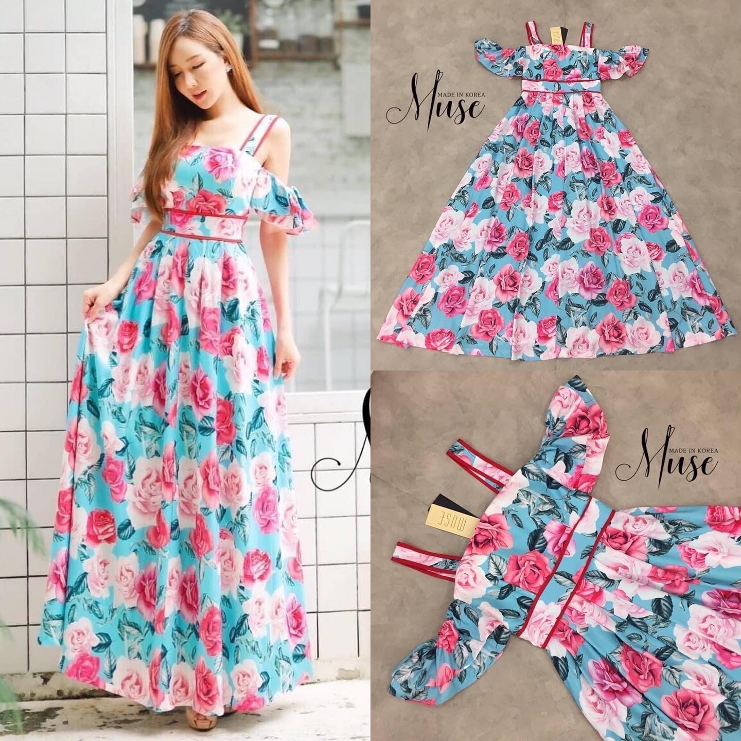 เดรสสายเดี่ยวเปิดไหล่พิมพ์ลายดอกไม้ โทนสีฟ้า ช่วงแขนแต่งระบาย ตัวกระโปรงเป็นทรง บานใส่ออกมาจะพริ้วเป็นทรงสวย ตัวผ้าสวยมีน้ำหนัก สินค้าคุณภาพ (พร้อมส่ง)