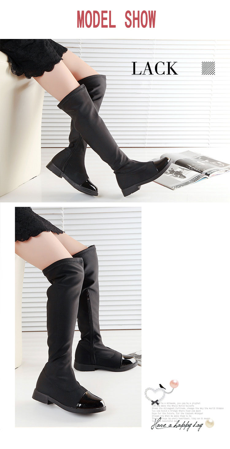รองเท้าบู๊ทสีดำ ยาวถึงเข่า เท่ๆ สำหรับเด็กหญิง มีซิปข้าง Size 28-39