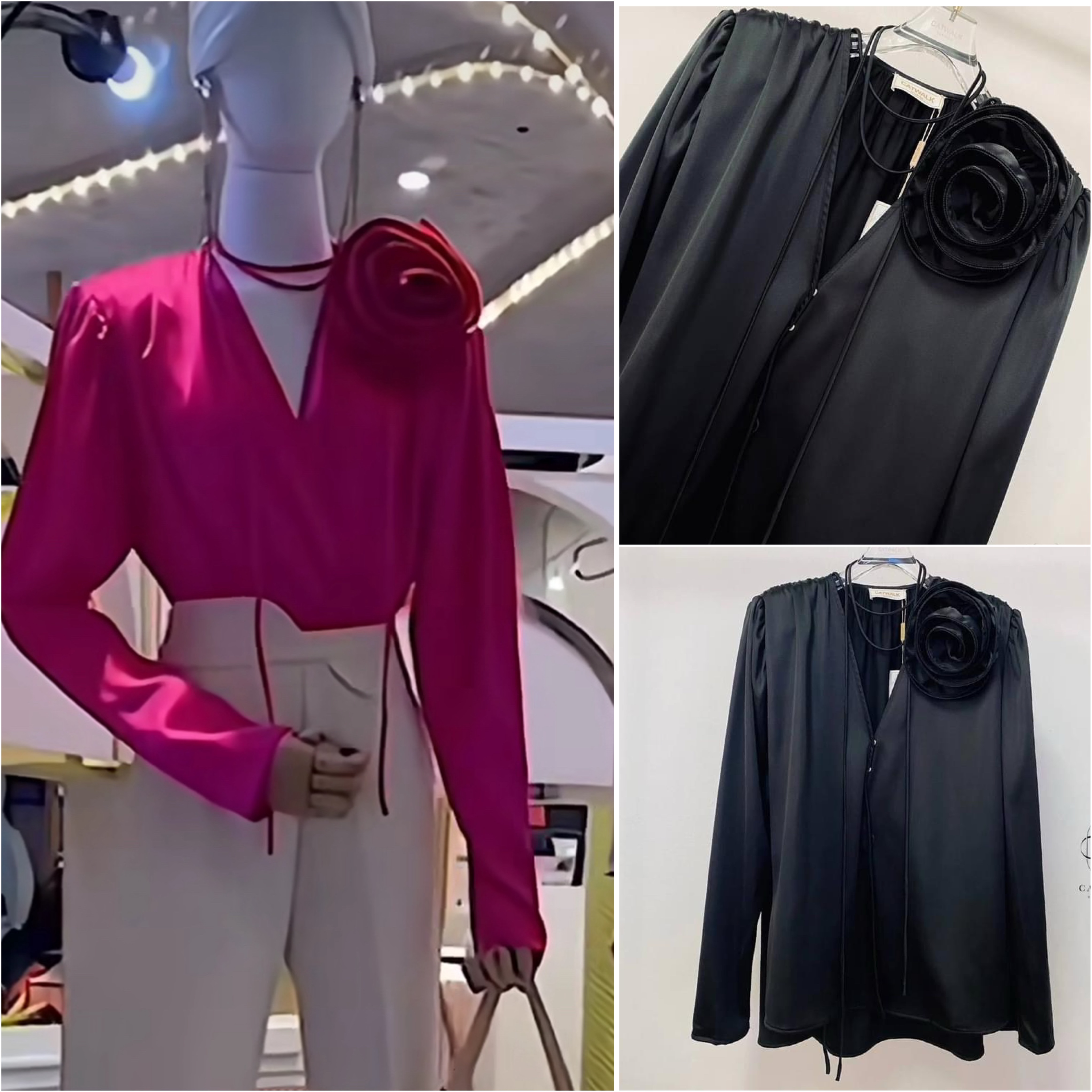 เสื้อผ้าซาตินป้ายหน้า+เข็มกลัดดอกกุหลาบ เนื้อผ้าซาตินเกรดเอ ใส่สบาย : สินค้าคุณภาพ (พร้อมส่ง)