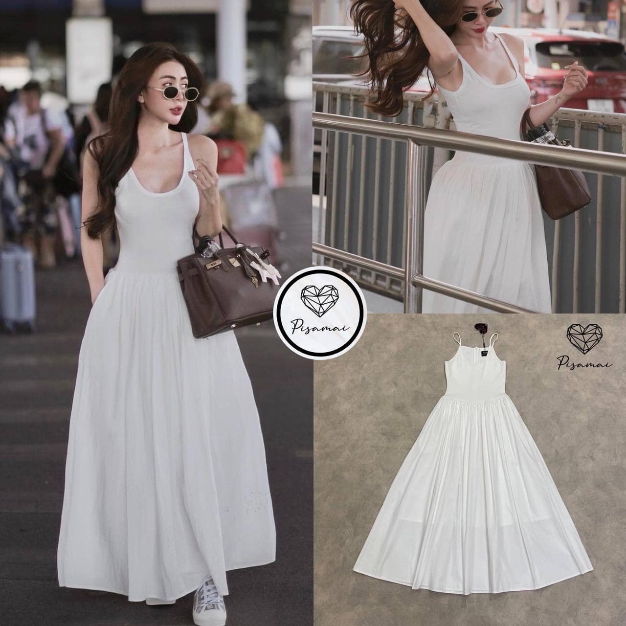 เดรสสายเดี่ยวผ้าพริ้วสีดำใส่สบายทรงกระโปรงบานยาว ใส่สบาย : สินค้าคุณภาพ (พร้อมส่ง)