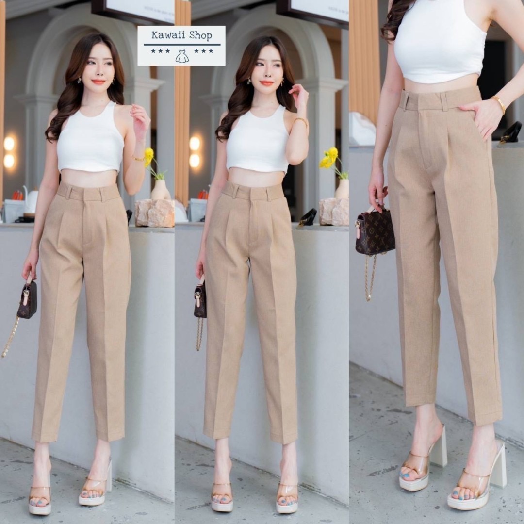 กางเกงขายาว8ส่วน ทรงบอลลูน แต่งจีบหน้า ติดตะขอ ซิปหน้า เนื้อผ้าแซนดี้ ใส่สบาย : สินค้าคุณภาพ (พร้อมส่ง)