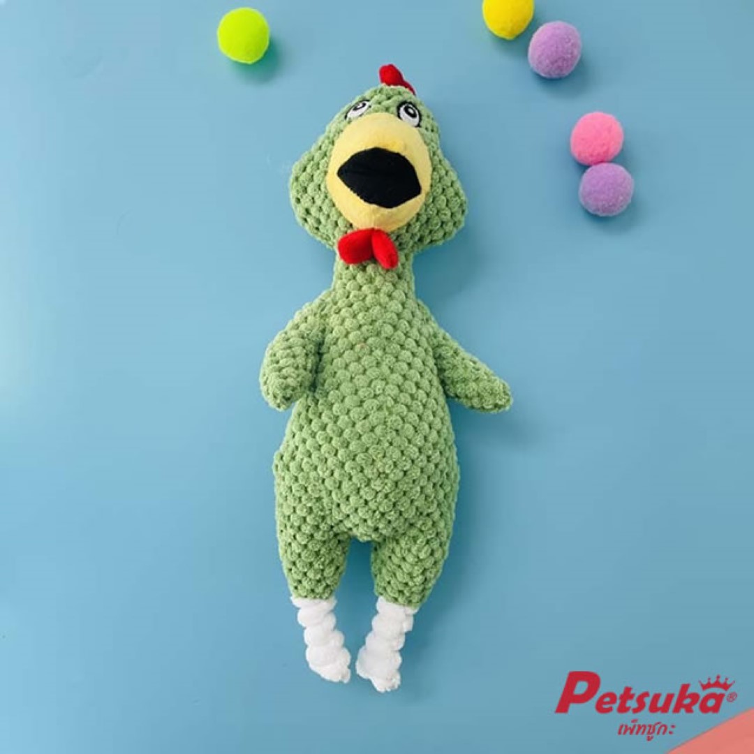 ตุ๊กตาไก่โอ๊ก Petsuka ของเล่นขัดฟันสัตว์เลี้ยง มีเสียงร้อง สีเขียว