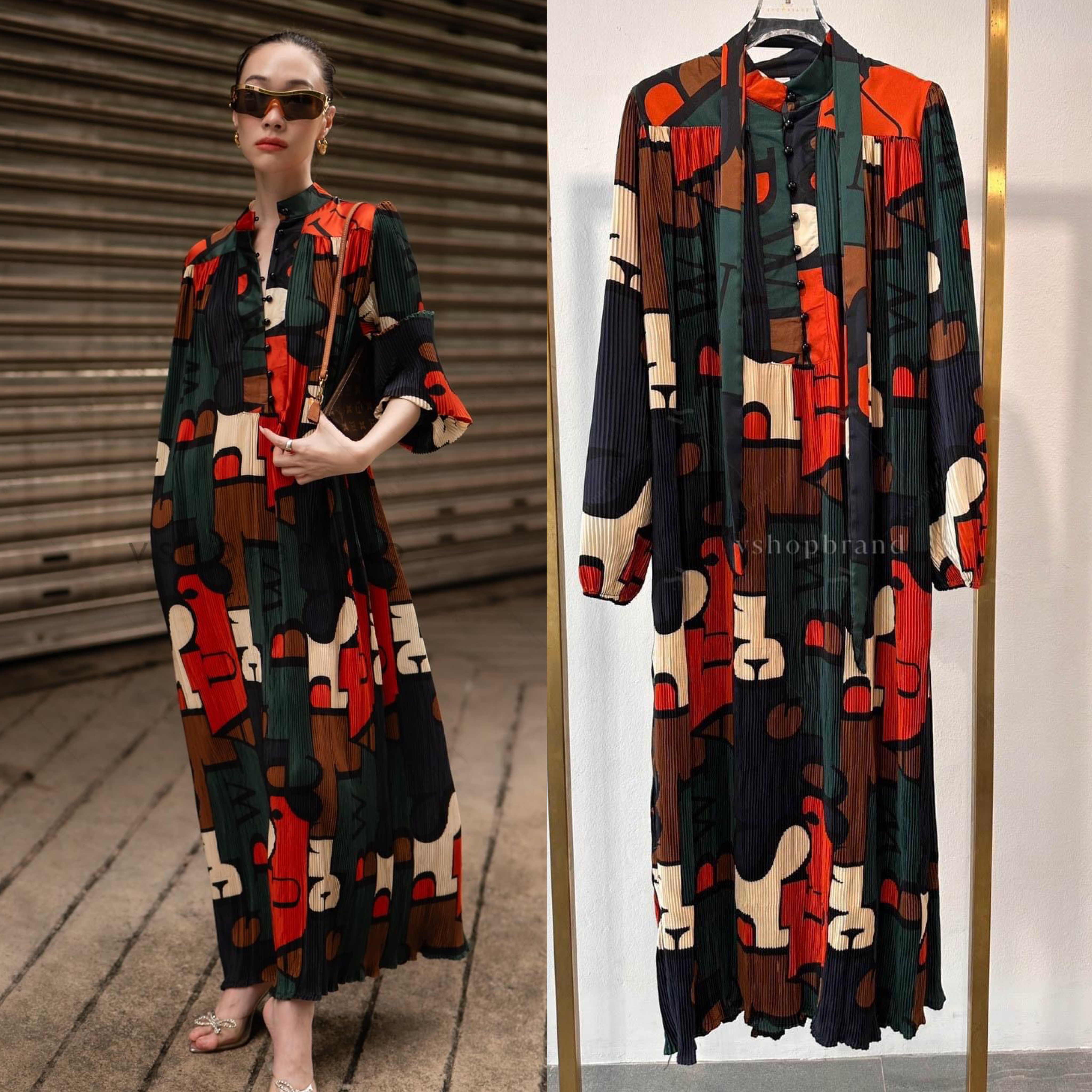 Maxi อัดพลีทกระดุมอกลาย ABC + เชือก สินค้าคุณภาพ (พร้อมส่ง)