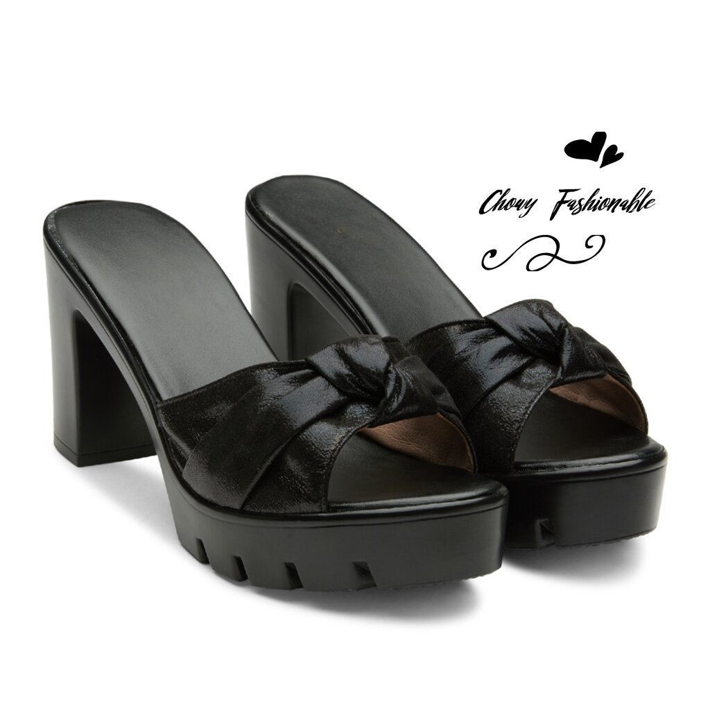 รองเท้าไซส์ใหญ่ 42-43 แตะส้นตึกสูง 4 นิ้ว หนังเลื่อม KR0984