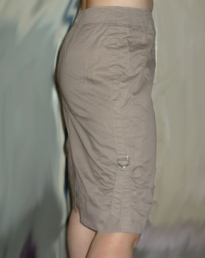 กระโปรงผ้าสีกากี เรียบเก๋เข็มขัดข้าง 27.5-36-21.5