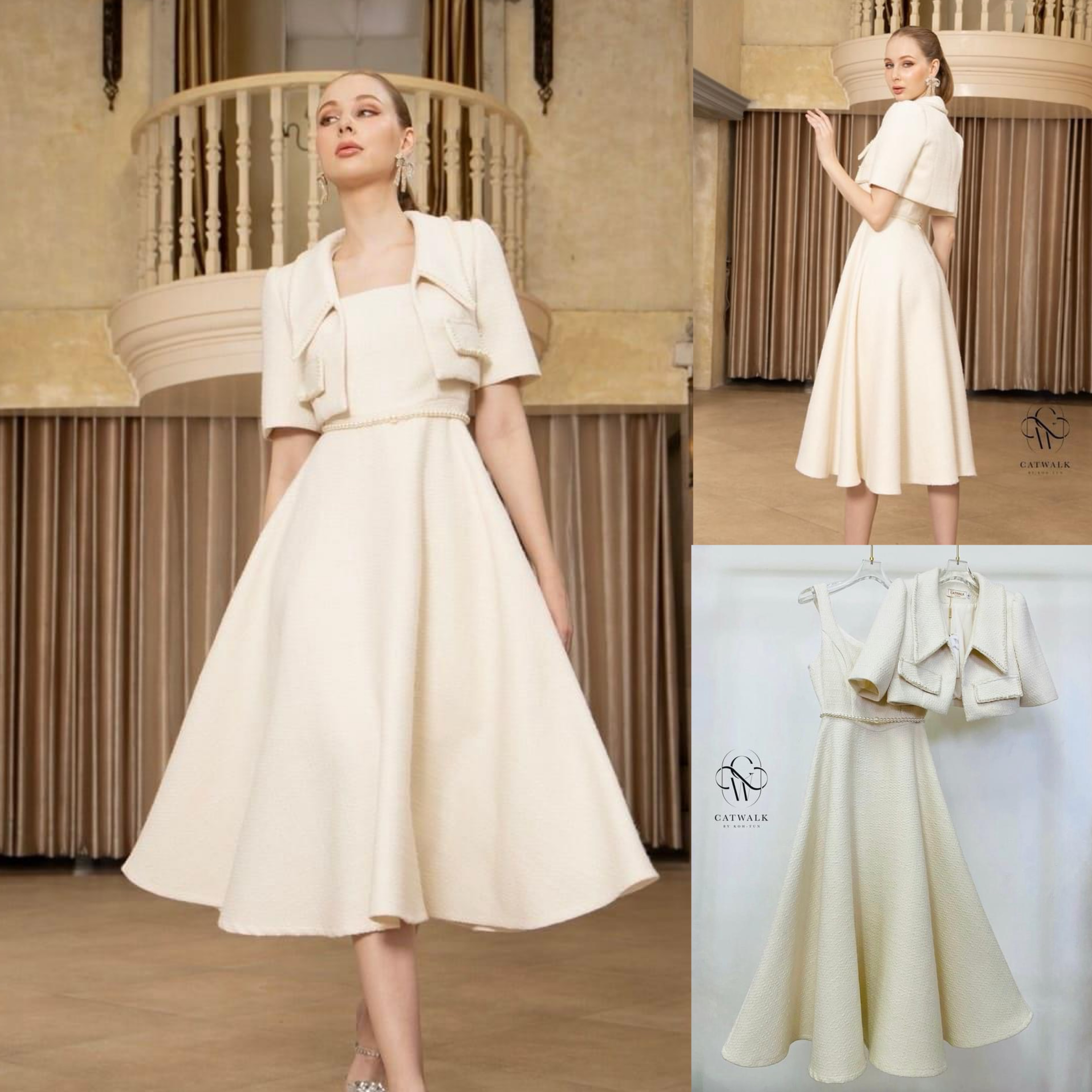 เซตเดรสยาวกระโปรงย้วย+เสื้อคลุมแต่งมุก +เข็มขัดมุก เซตนี้คุ้มมาก เนื้อผ้าทวิตเกรดเอ ใส่สบาย สินค้าคุณภาพ (พร้อมส่ง)