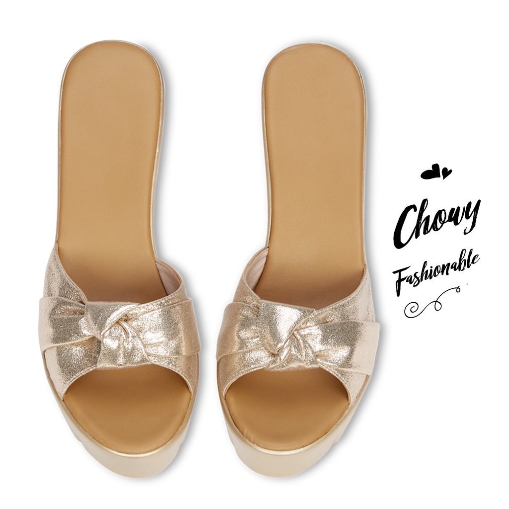 รองเท้าไซส์ใหญ่ 42-43 แตะส้นตึกสูง 4 นิ้ว หนังเลื่อม KR0984