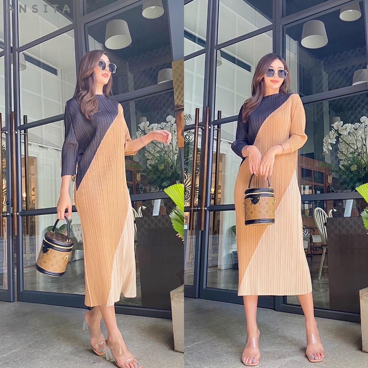 เดรสพลีทตัวยาว อัดพลีท 100% เนื้อเดียวกับงาน Brand งานเกาหลีแท้ 🇰🇷 ละเอียดสวยงาม High Quality สินค้าคุณภาพ (พร้อมส่ง)