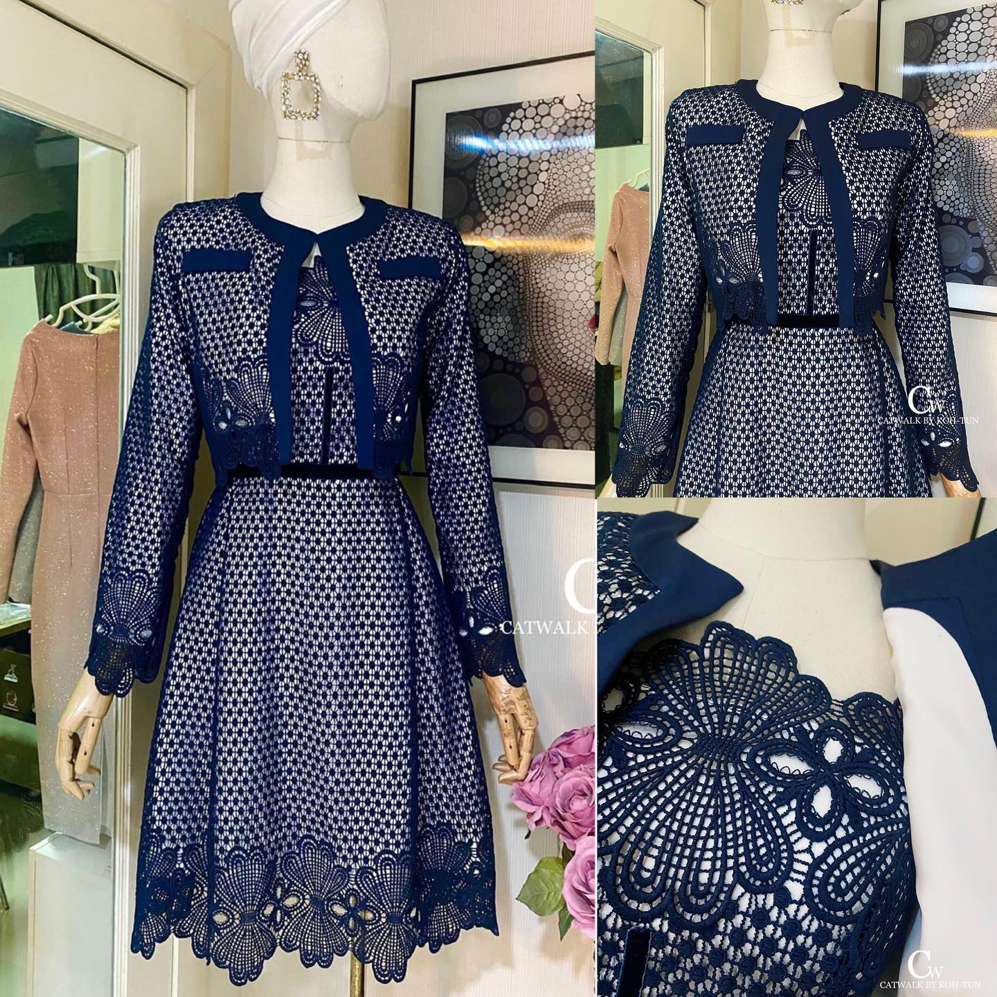 เซตเดรสลูกไม้+เสื้อคลุมผ้าลูกไม้ รุ่นนี้การันตีเลยเนื้อผ้าดีมาก ผ้าลูกไม้ทอลายเกรดเอ สินค้าคุณภาพ (พร้อมส่ง)