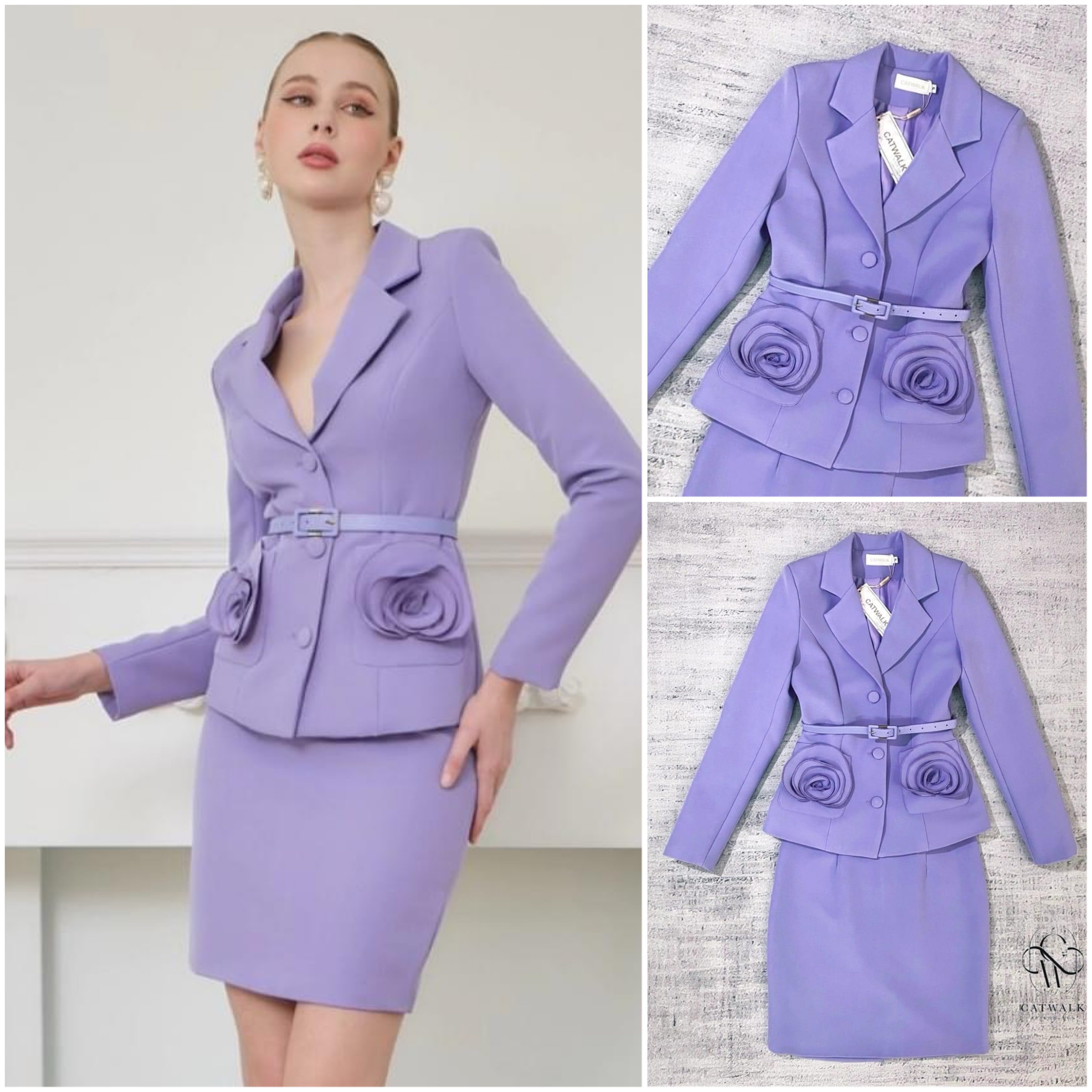 เซต Blazer กระเป๋า แต่งดอกไม้+เข็มขัด+กระโปรง คุ้มมากได้ถึง 3 ชิ้น เนื้อผ้าเกรดเอ ผ้าสวยรีดง่ายใส่สบาย ใส่สบาย : สินค้าคุณภาพ (พร้อมส่ง)