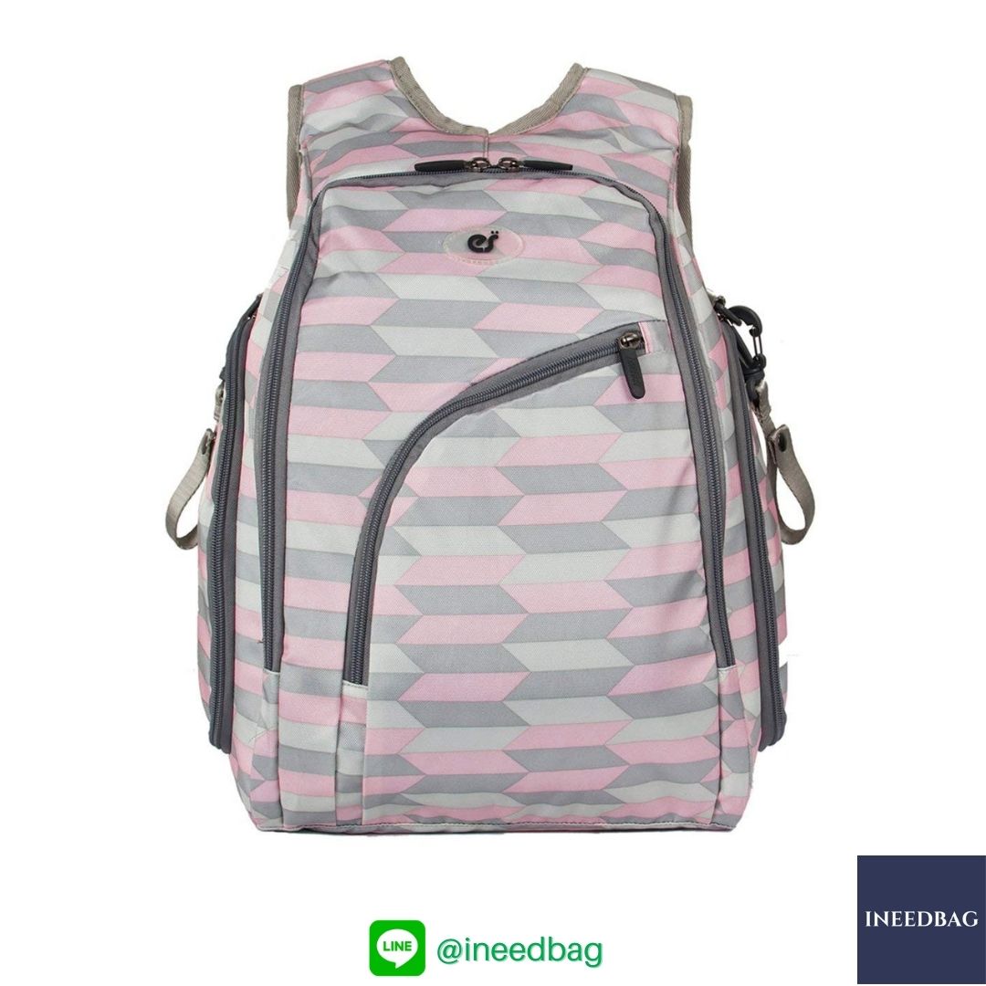 Ecosusi กระเป๋าคุณแม่ กระเป๋าสัมภาระคุณแม่ กระเป๋าแม่ลูกอ่อน แบบเป้ มาพร้อมแผ่นรองเปลี่ยนผ้าอ้อม, สายคล้องรถเข็น, ช่องเก็บความร้อน-เย็น (Pink Chevron)