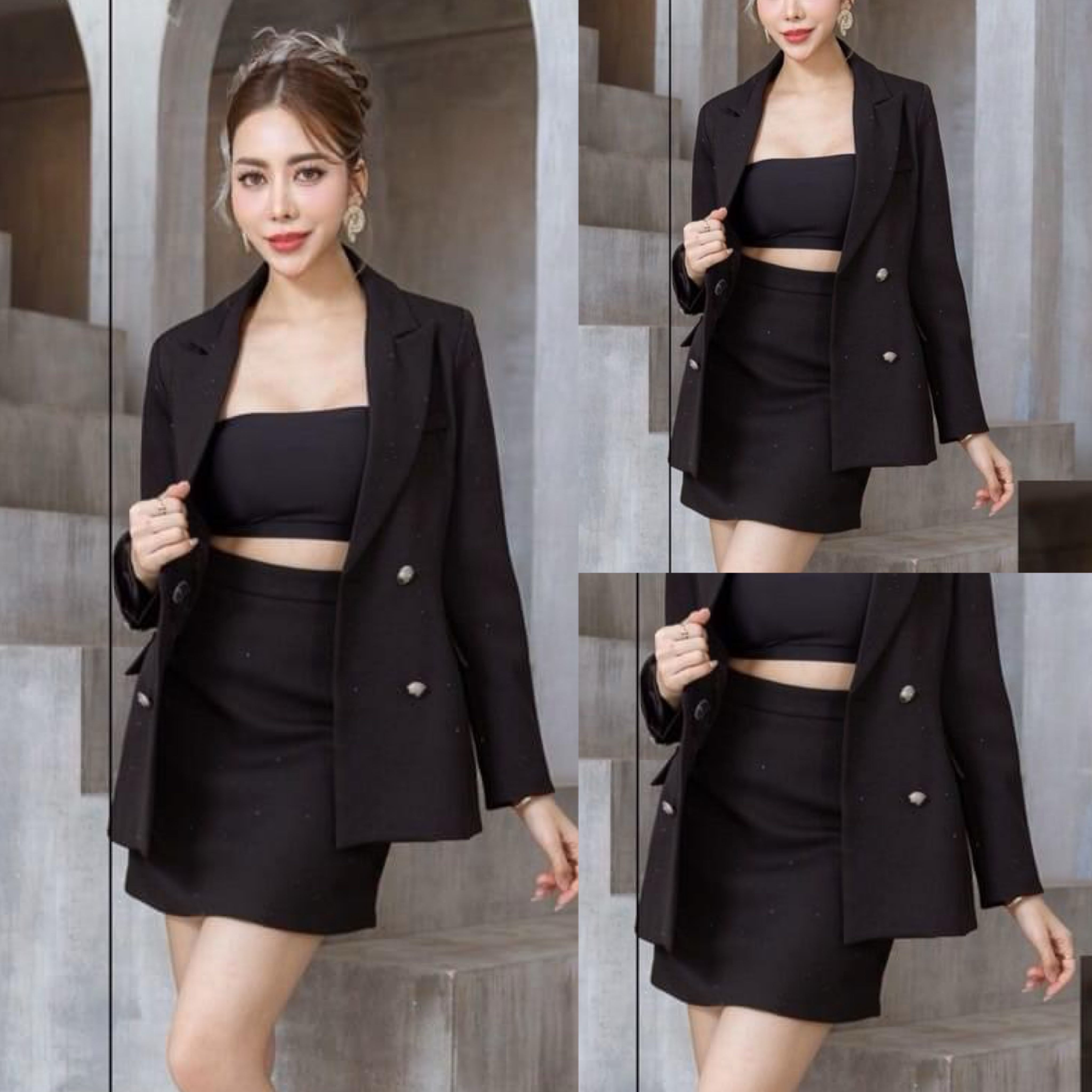 เซตัวสูท แต่งเพชร+กระโปรง เนื้อผ้าเกรดเอ เนื้อผ้ามีเพชร เม็ดเล็กทั้งตัว ใส่สบาย สินค้าคุณภาพ (พร้อมส่ง)