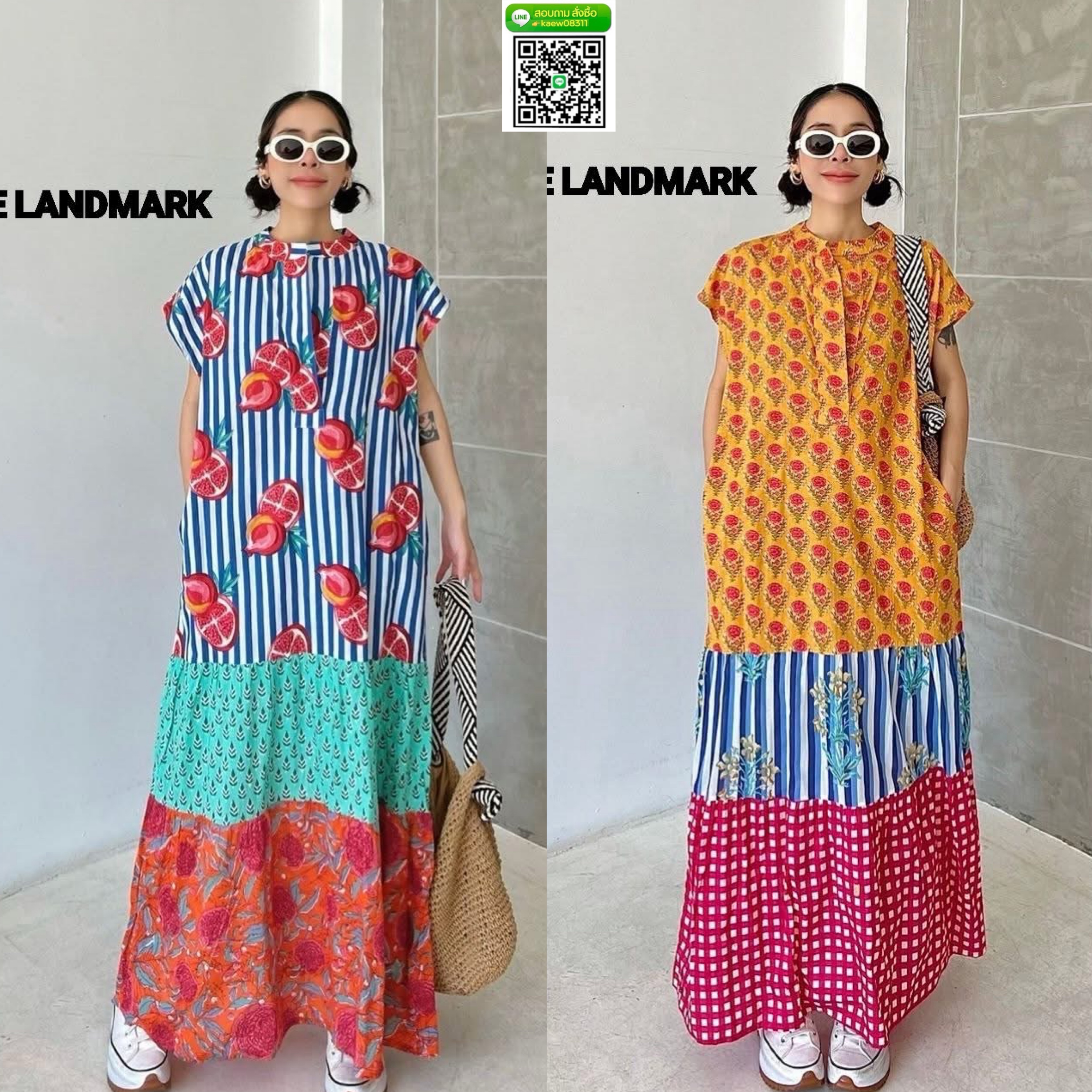 เดรสผ้าบล็อคคอทตอลอินเดีย ดีไซน์คอกลม แขนล้ำ ต่อระบาย มีกระเป๋าล้วง ☆งานเก๋มีสไตล์ ตัดต่อลายผ้า ใส่สบาย : สินค้าคุณภาพ (พร้อมส่ง)