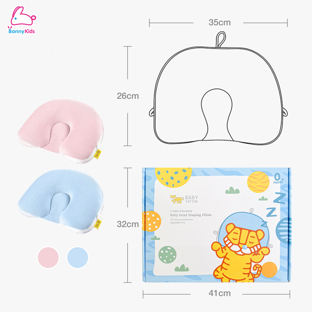Baby Tattoo (เบบี้ แทททู) หมอนรองศีรษะปรับ 3 ด้าน หมอนหลุม หมอนหัวทุย ป้องกันแบคทีเรียและไรฝุ่น (0m+)