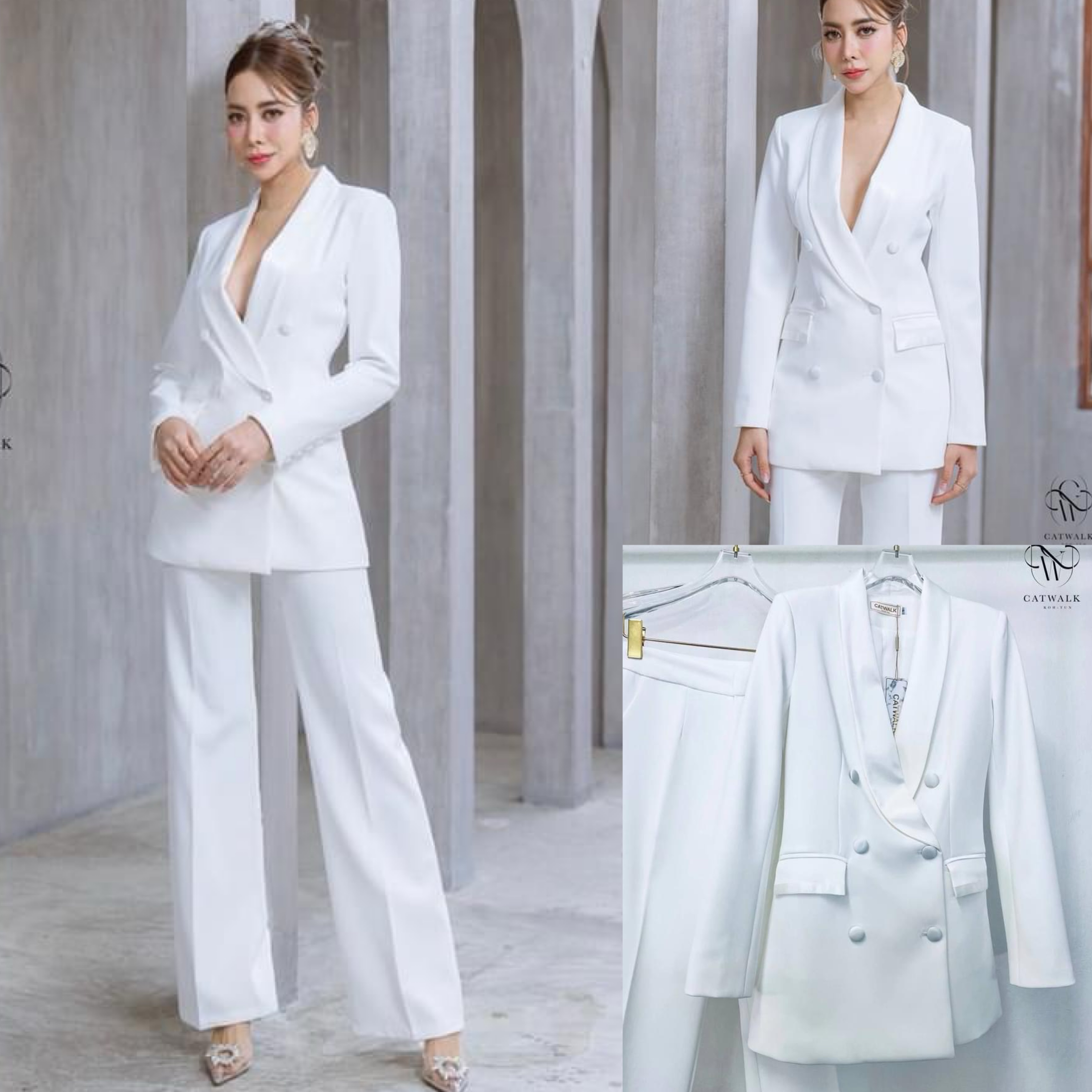 เซตสูทปกเลื่อม+กางเกงขาตรง เนื้อผ้าเกรดเอ เนื้อนุ่มเป็นทรงใส่สบาย สินค้าคุณภาพ (พร้อมส่ง)