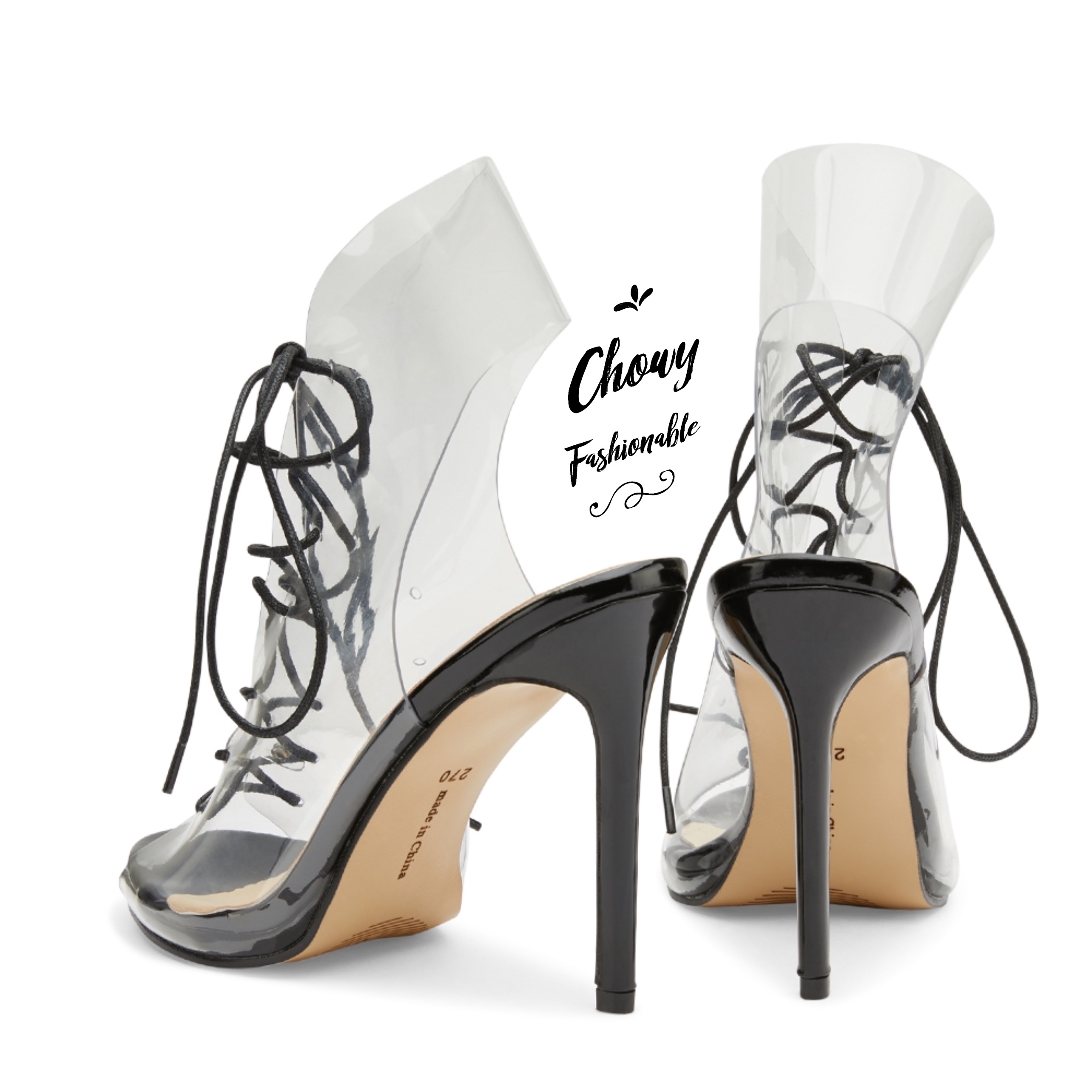 รองเท้าไซส์ใหญ่ 42 ส้นสูงไซส์ใหญ่ Transparent Rope Heel แบบใส CHOWY KR1020BL