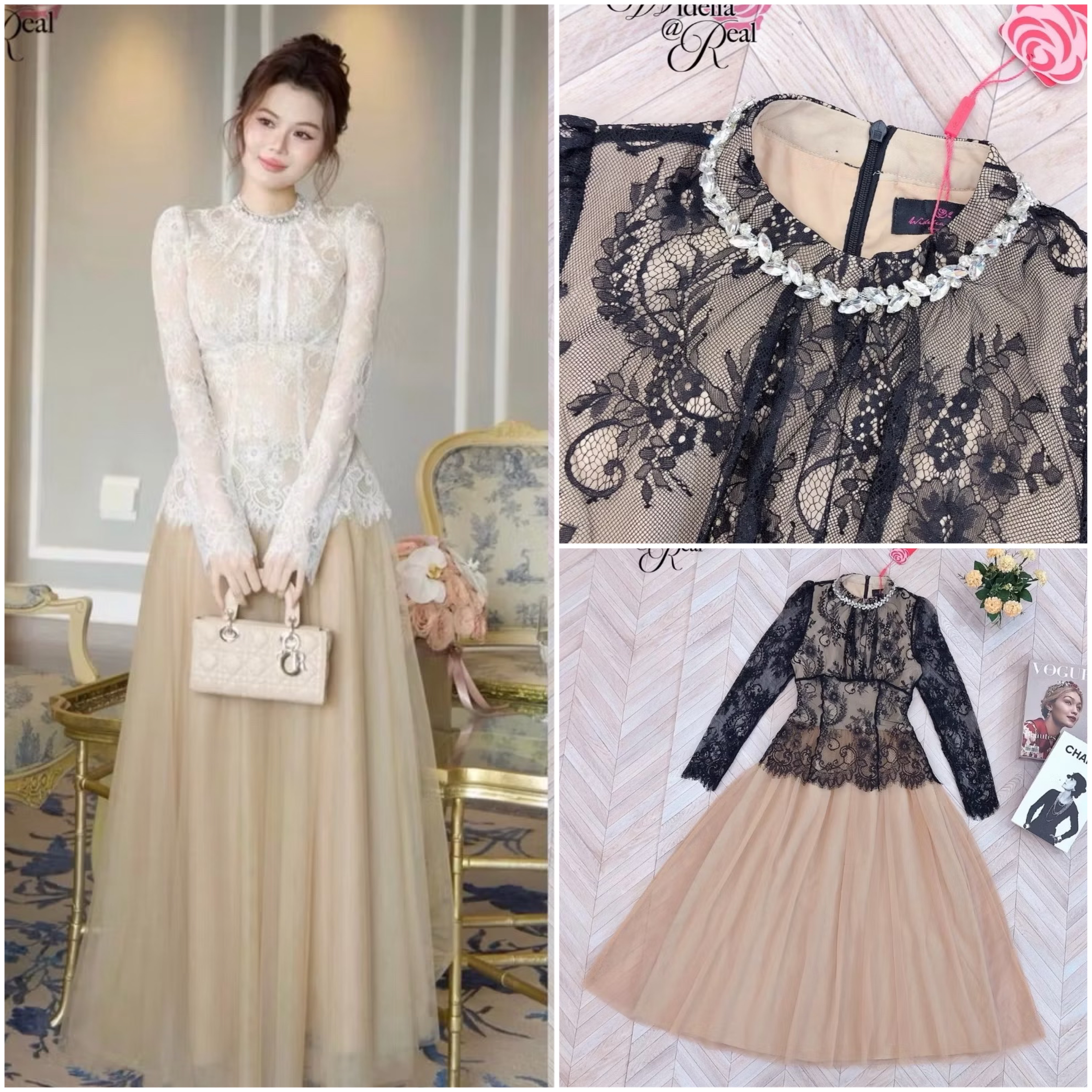 Maxi dress แม็กซี่เดรสตัวยาว แขนยาว คอเย็บเพชร ช่วงบนเนื้อผ้าลูกไม้เนื้อนิ่มใส่สบายผิวมาก ช่วงกระโปรงเป็นผ้ามุ้งเนื้อนุ่มใส่สบายผิวเช่นเดียวกัน ซิปหลัง ใส่สบาย : สินค้าคุณภาพ (พร้อมส่ง)