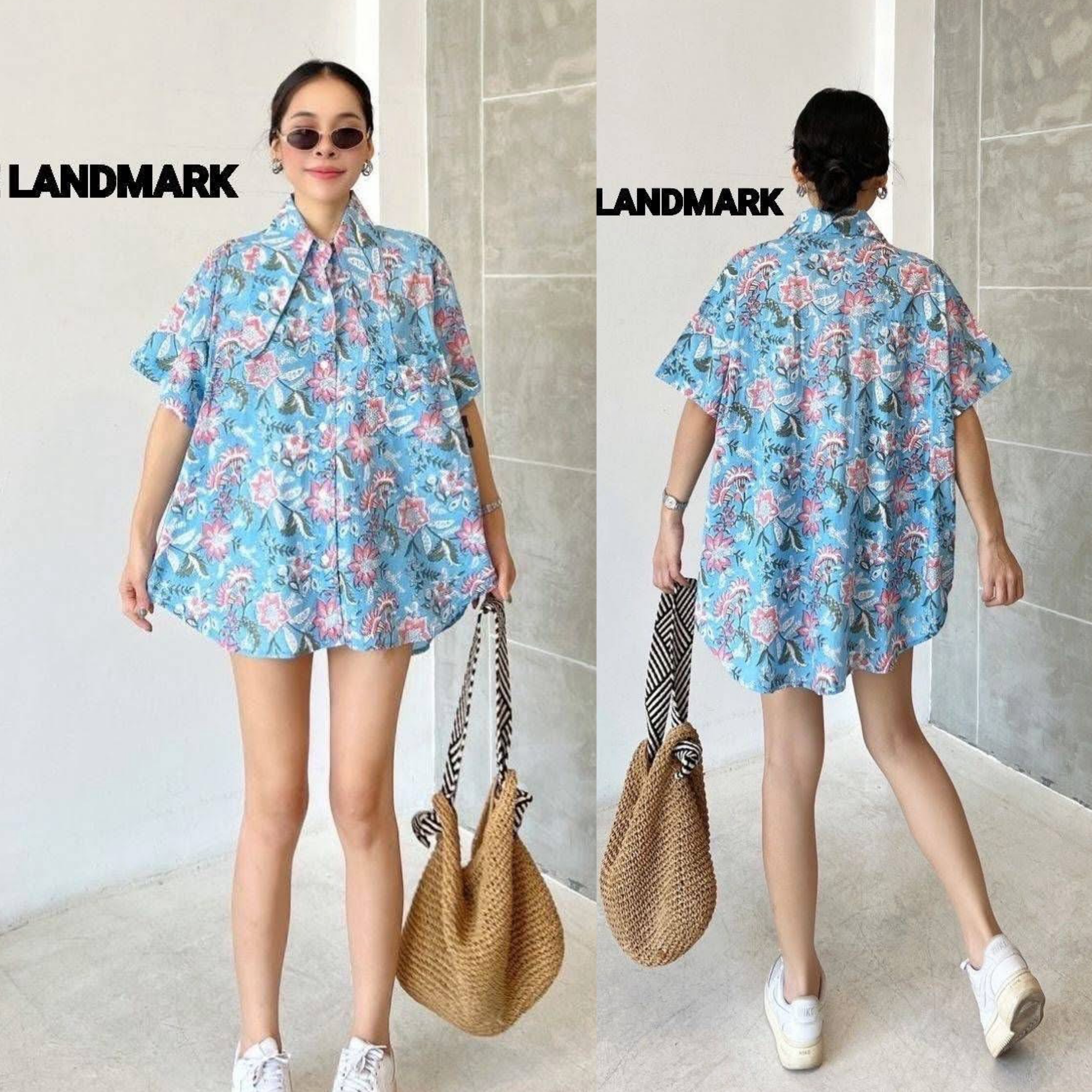 เชิ้ตผ้าบล็อคคอทตอลอินเดีย ดีไซน์ปกยาวเก๋ๆ กระดุมหน้า ทรงหน้าสั้น~หลังยาว ทรงโอเวอร์ไซส์ ใส่สบาย : สินค้าคุณภาพ (พร้อมส่ง)