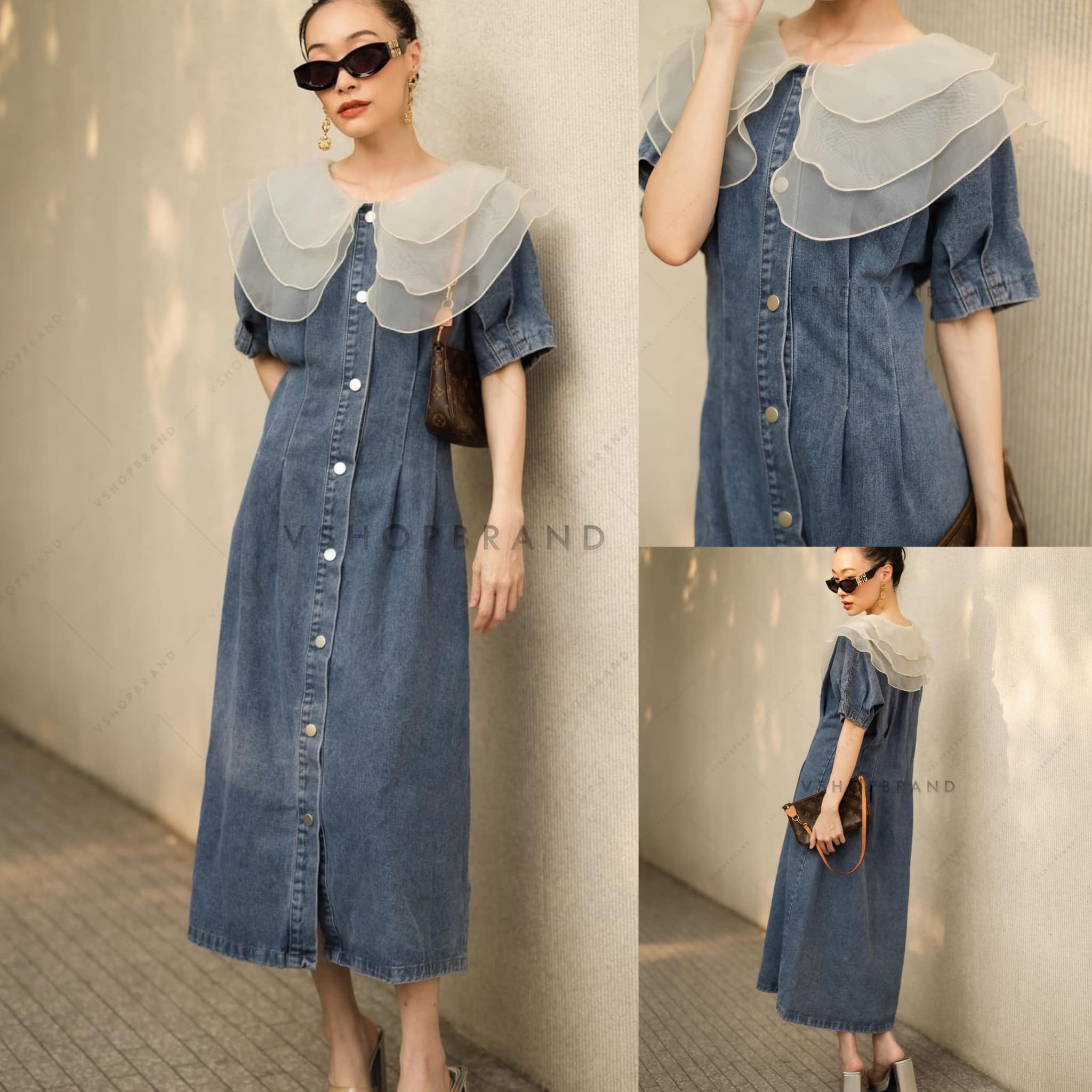 เดรสยีนส์กระดุมหน้า ปกฟรุ้งฟริ้ง 👍🏻 สินค้าคุณภาพ (พร้อมส่ง)