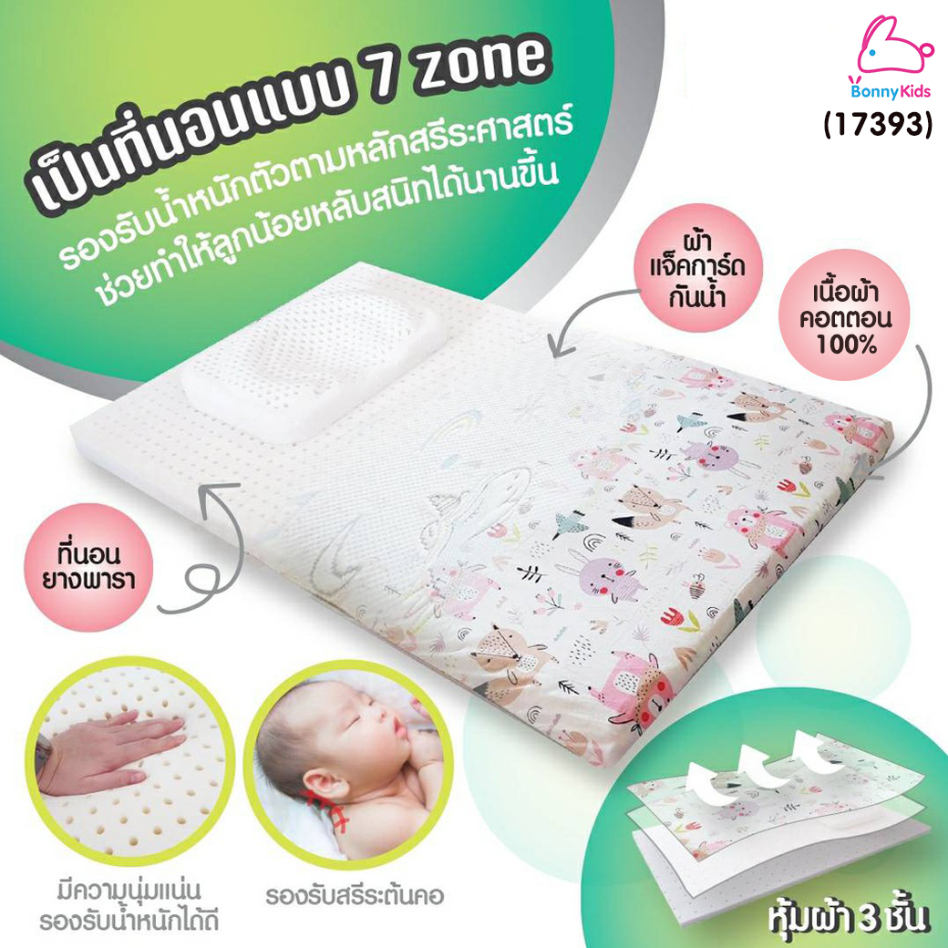 (17393) D2Kids (ดีทูคิดส์) ชุดที่นอนเด็กยางพาราแท้+ผ้าห่มเด็ก ลดแรงกดทับ รองรับสรีระได้เป็นอย่างดี (เซ็ต 3 ชิ้น)