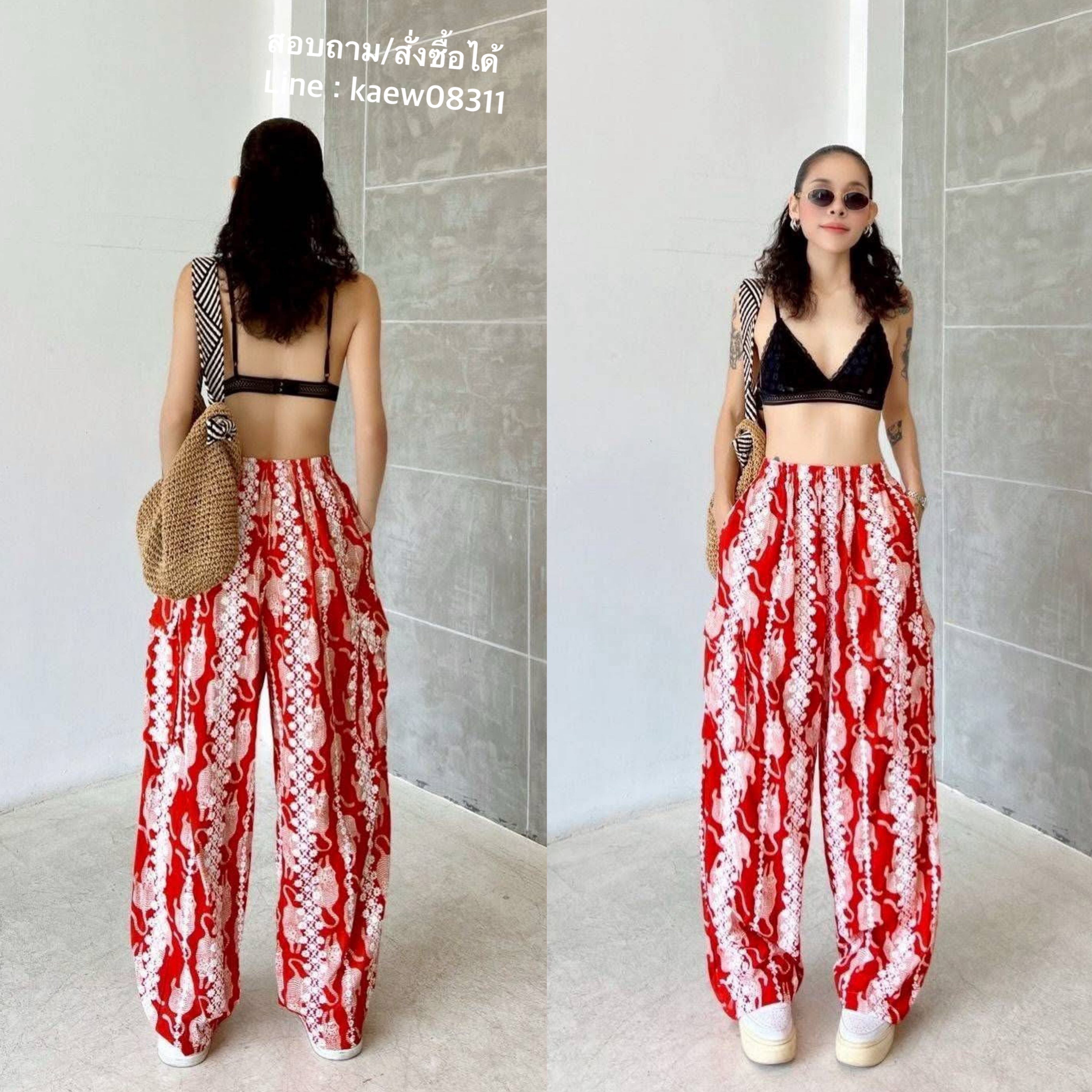 กางเกง ผ้าบล็อคคอทตอลอินเดียปักฉลุลายในตัว ทรงคาร์โก้ เอวสม็อค งานมีกระเป๋าข้าง+กระเป๋าล้วง ใส่สบาย : สินค้าคุณภาพ (พร้อมส่ง)