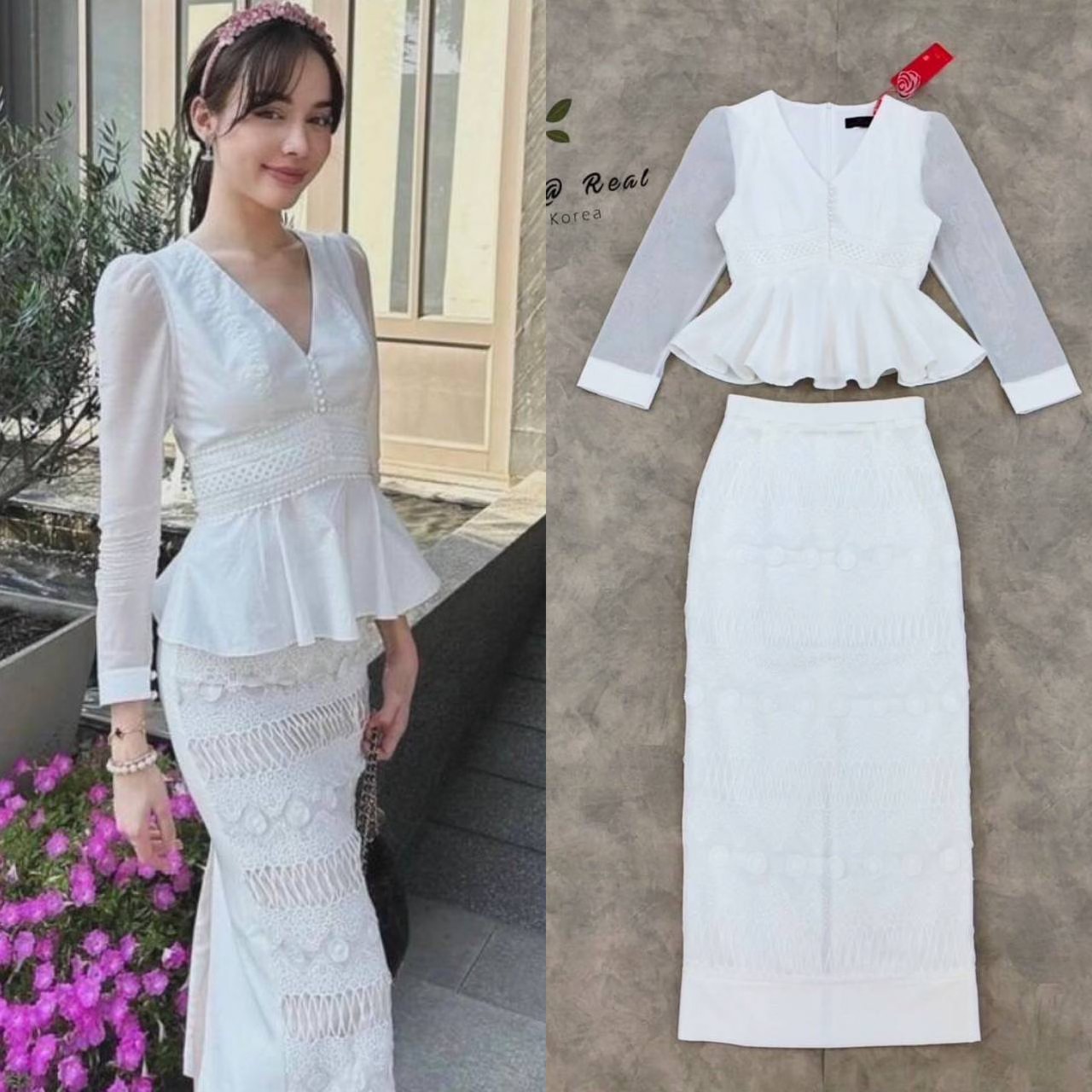 Set เซ็ทเสื้อกับกระโปรงยาวแสนสวย งานนี้บอกเลยเข้าวัดทำบุญสวยเรียบดูดีสุด ใส่สบาย สินค้าคุณภาพ (พร้อมส่ง)