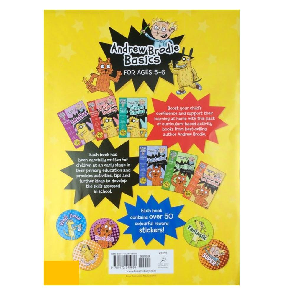 Bloomsbury Andrew Brodie Basics for Age 5-6 KS1 : 6 Workbooks Collection Set เซตแบบฝึกหัด Maths, Problem solving, Times tables, Punctuation, Spelling, Vocab อายุ 5-6 ปี 6 เล่ม