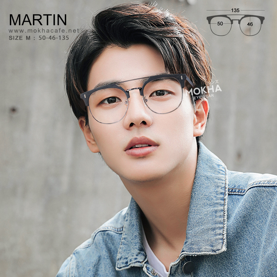 MARTIN - black wood แว่นตาวินเทจ กรอบโลหะ ขาลายไม้ ทรงหยดน้ำ double bridge กว้าง 135 มม.(sizeM) 24g