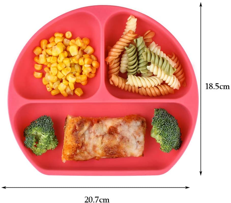 NanaBaby จานก้นดูดซิลิโคน จานหลุมเด็กซิลิโคน จานดูดเด็ก 3 ช่อง มีฝาปิด+หลอดดูด BPA-Free