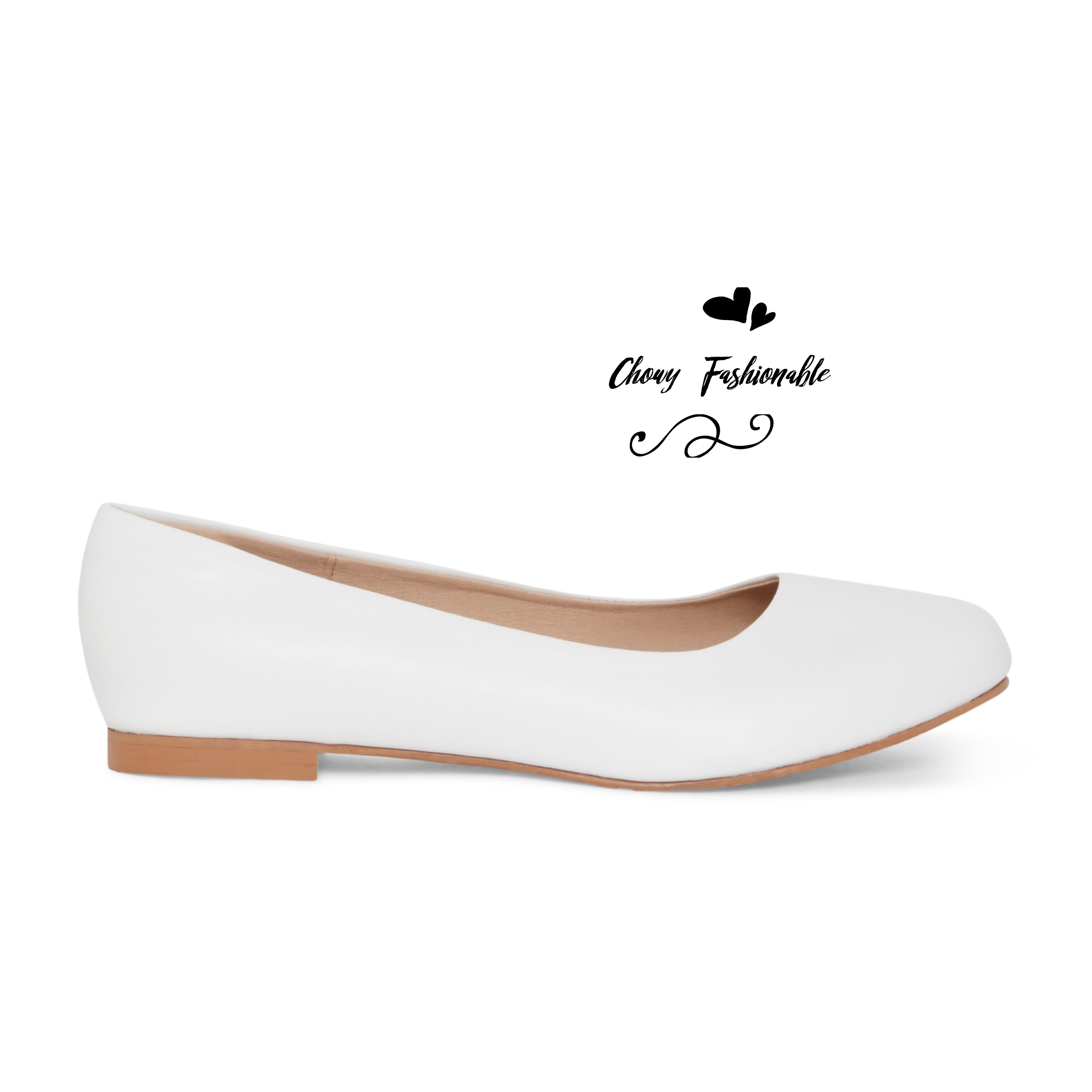 รองเท้าส้นแบนไซส์ใหญ่ 37-50 Flat White Matte รองเท้าพยาบาล คัชชูส้นแบนหัวกลม สีขาว CHOWY CH0138WH