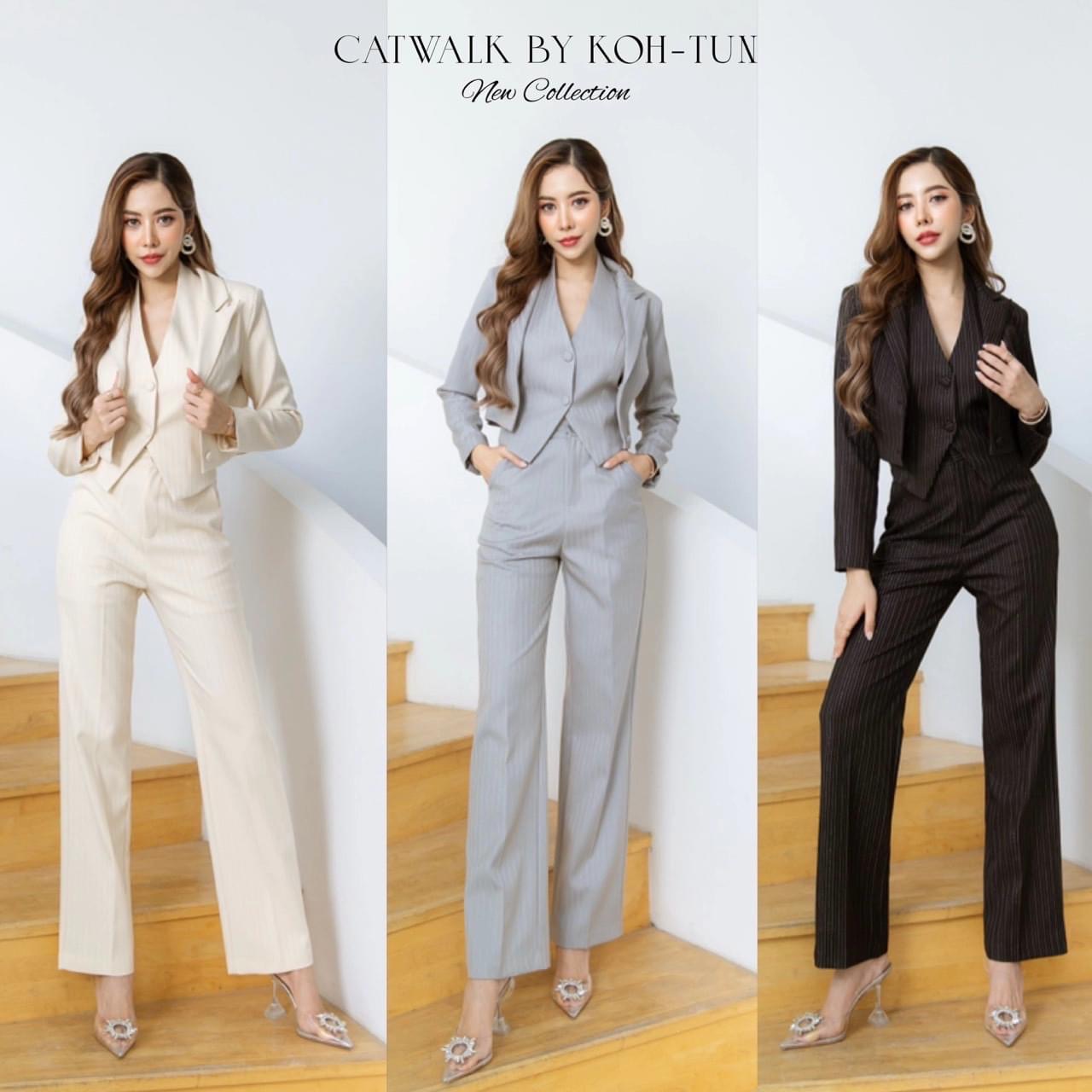 เซตBLAZER 3 ชิ้น ตัวBLAZER เป็นทรงครอปทรงเข้ารูป ด้านในมีซับ +เสื้อvestคล้องคอ+กางเกงเป็นทรงขากระบอก เนื้อผ้ามีเทคเจอร์เป็นลายริ้วในตัว ใส่สบาย สินค้าคุณภาพ (พร้อมส่ง)