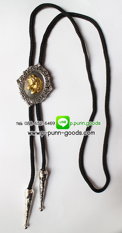 สร้อยคาวบอย โบโลไทด์ (Bolo Tie) หัวม้าสีทอง (*สายไนล่อน*)