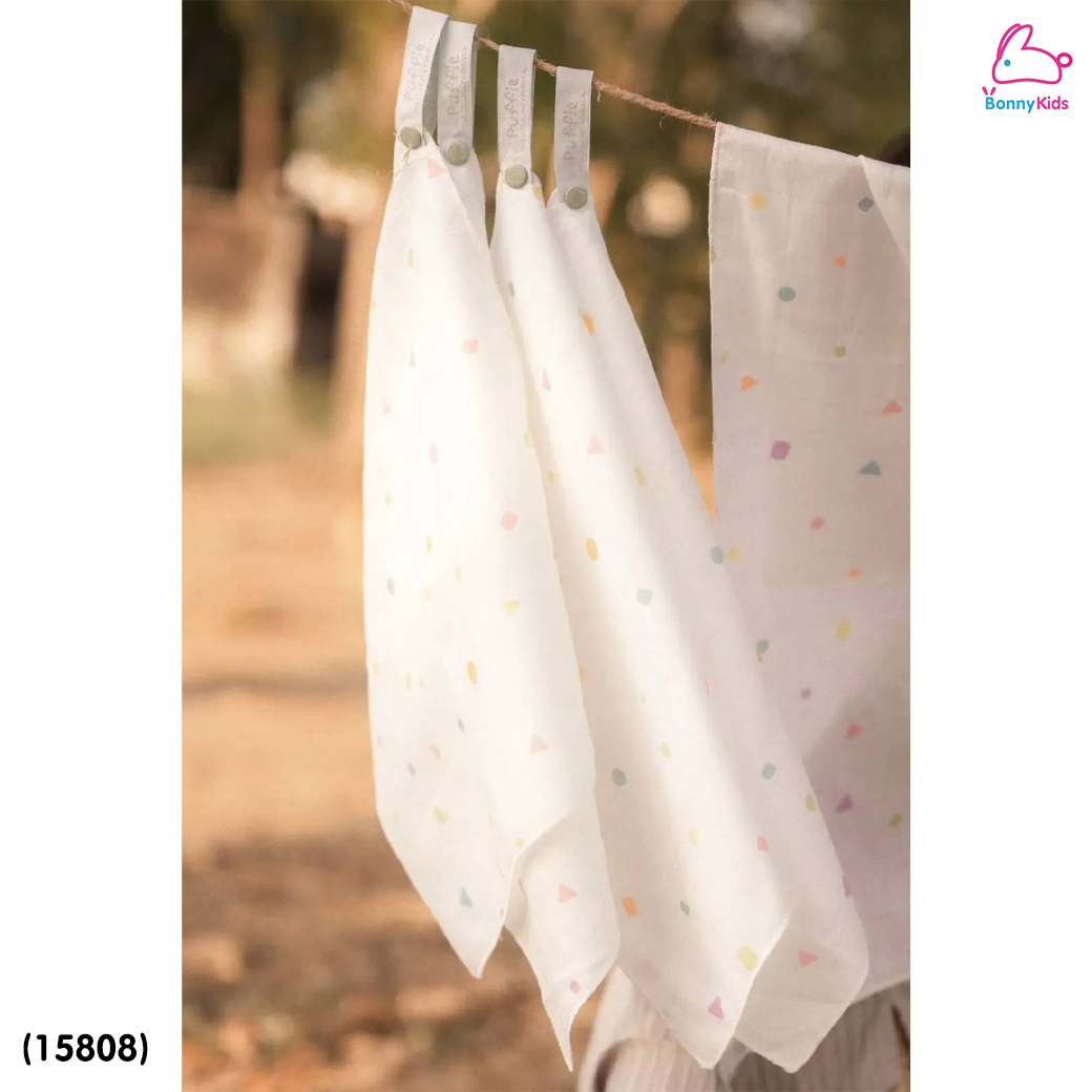 (15808) Puffie (พัฟฟี่) Napkin & Washcloth ผ้าเช็ดหน้า ผ้าเช็ดปากสำหรับเด็ก ขนาด 11×11 นิ้ว (บรรจุ 5 ผืน)