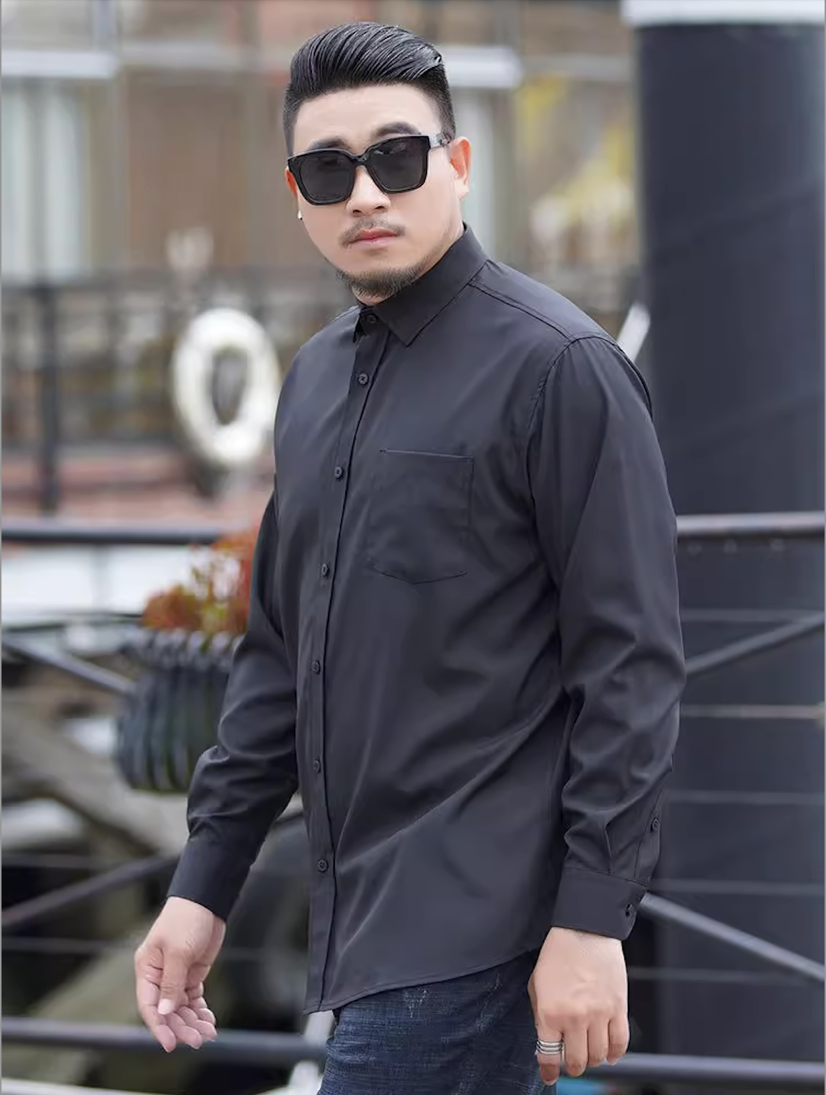 เสื้อเชิ๊ตผู้ชายไซส์ใหญ่ 3XL-11XL รอบอกเสื้อ 44-60 นิ้ว แขนยาว สีขาว ดำ น้ำเงิน FF0341