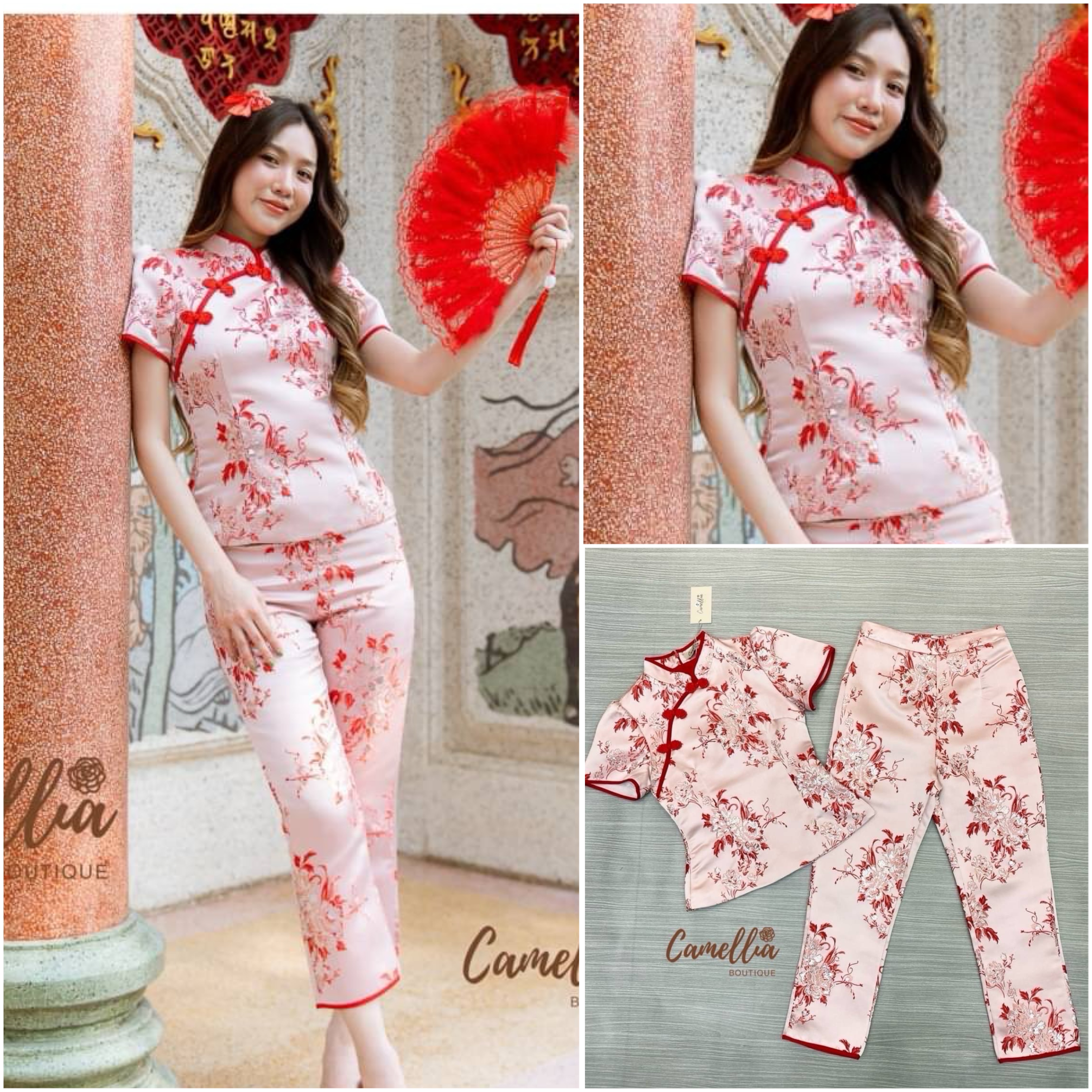 ชุดSetเสื้อคอจีนผ้าทอลายสวยหรูมากคะ มาพร้อมกางเกงยาว9 ส่วน ใส่สบาย : สินค้าคุณภาพ (พร้อมส่ง)