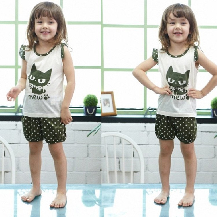 ชุดเสื้อแขนกุดมีระบาย+กางเกงขาสั้นเด็ก ลายแมวน้อยสีดำ size 90 110 120