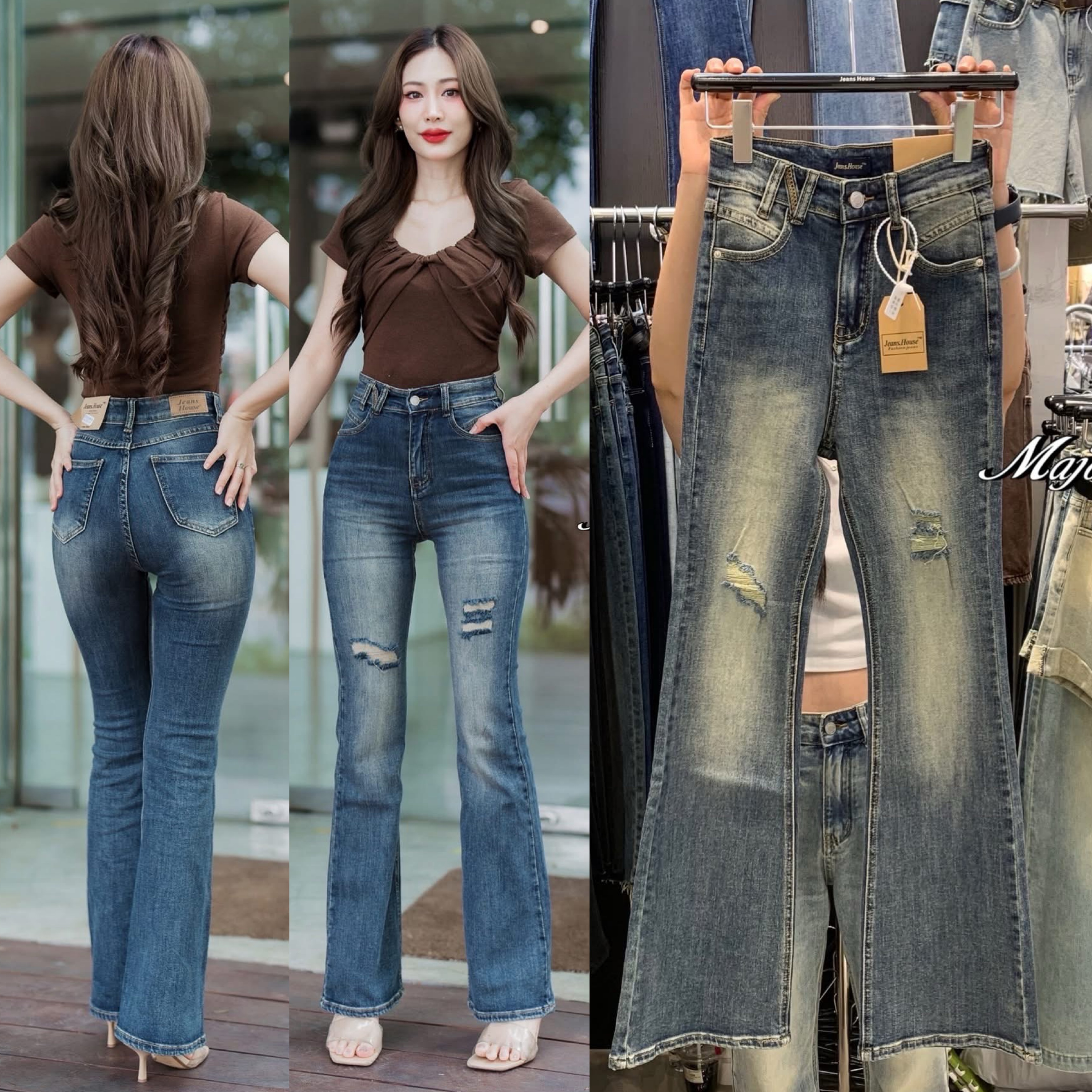 กางเกงยีนส์ขาม้ายาว ทรงเอวสูงงงง รุ่นนี้ขอบอกเลยผ้านิ่มมากๆๆ เนื้อผ้านิ่มหนา ยืดหยุ่นได้เยอะ ใส่ทรงเป๊ะเข้ารูป ปลายขากลวงสวย ทำสกิดขาดนิดๆ ใส่สบาย : สินค้าคุณภาพ (พร้อมส่ง)