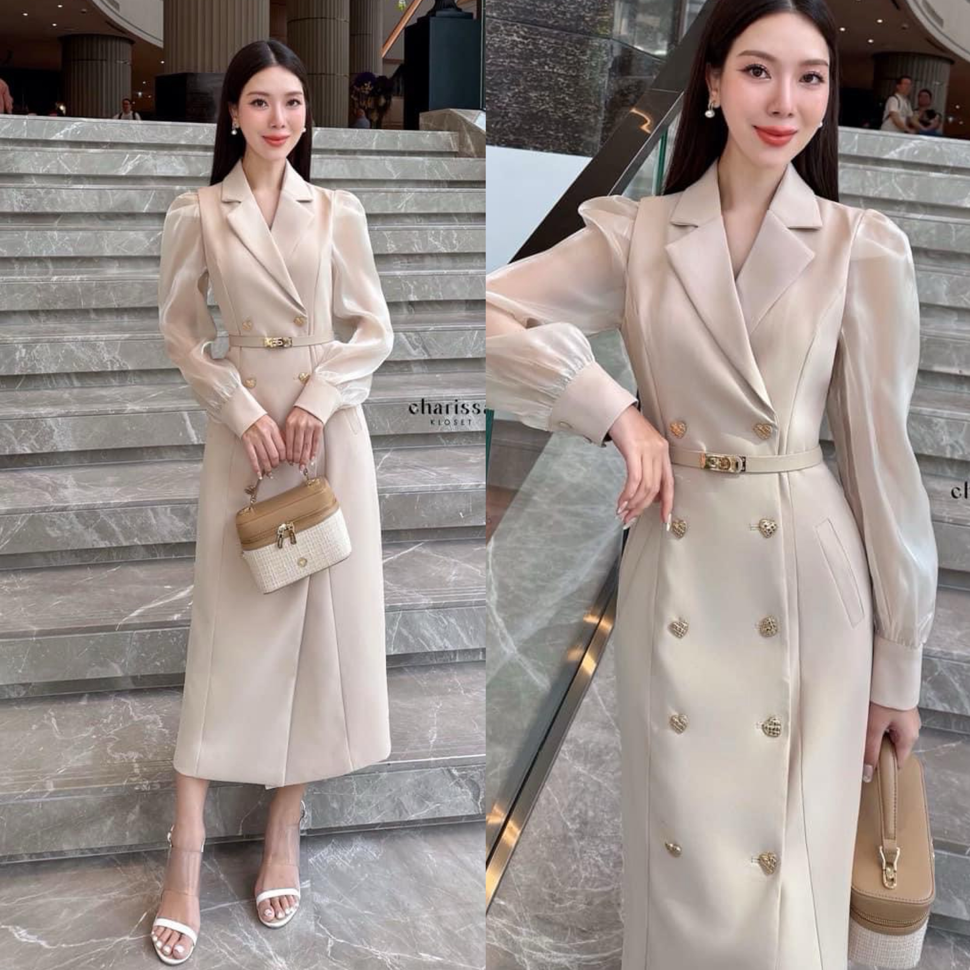 เดรสสูทแขนยาว สวยเฉียบหรูหรา ดีไซน์เกร๋ ใส่ได้ทุกโอกาส ใส่สบาย : สินค้าคุณภาพ (พร้อมส่ง)