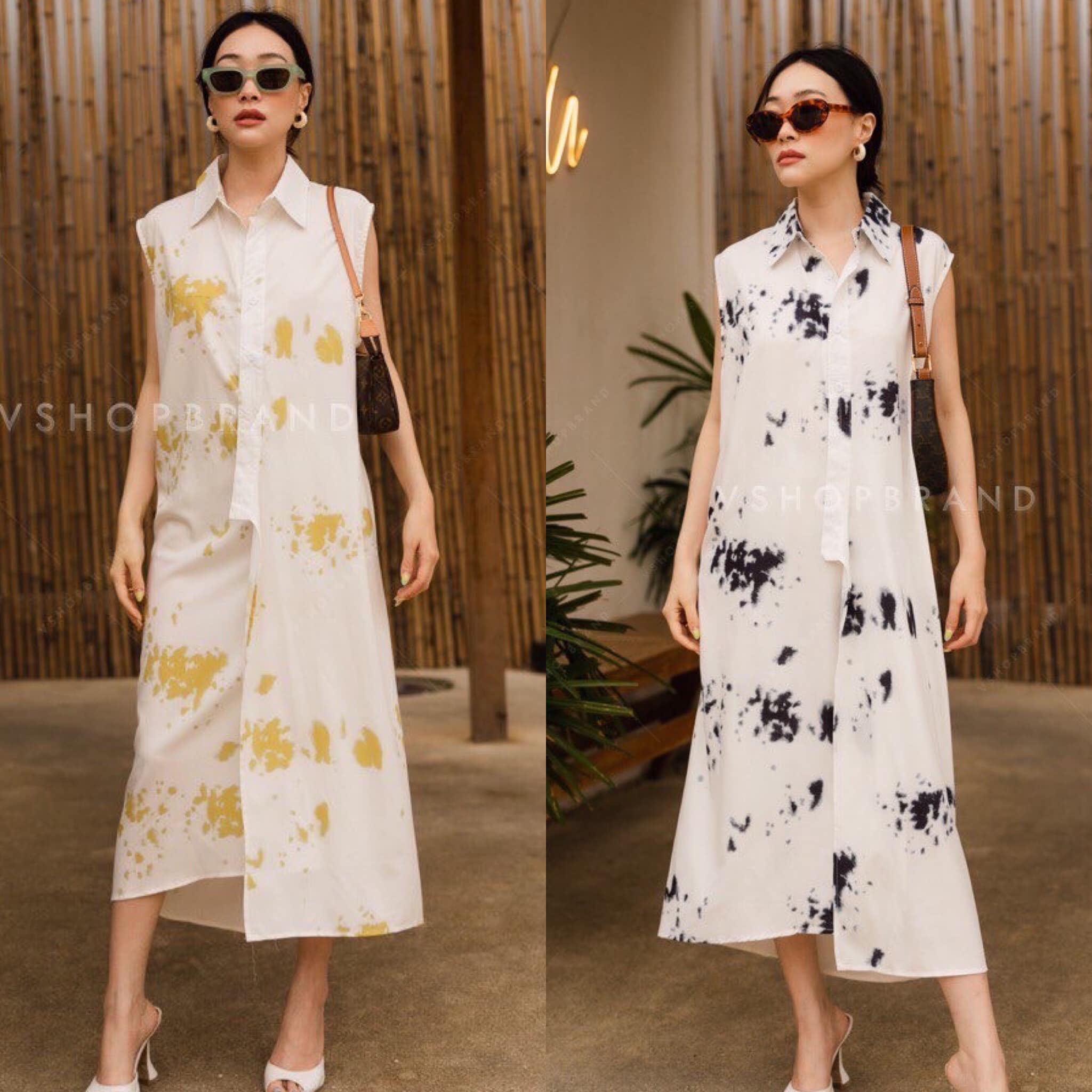 เดรสยาวแขนกุด ผ้าพริ้วใส่สบายมากๆค่ะ แต่งลายสาดสี สวยไม่ซ้ำ กระดุมหน้า ทรงปล่อยๆ รับซัมเมอร์ค่ะ สินค้าคุณภาพ (พร้อมส่ง)