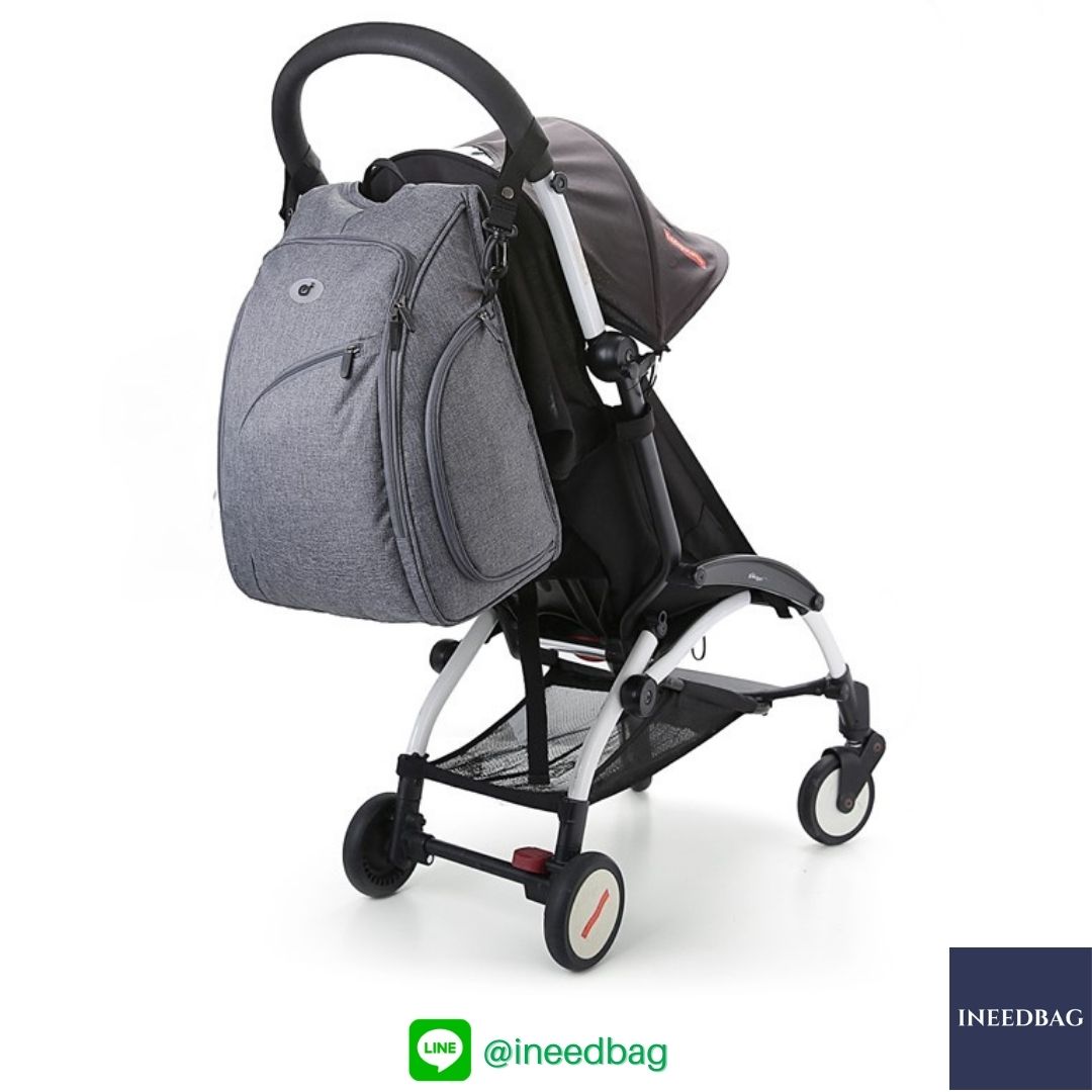 Ecosusi กระเป๋าคุณแม่, กระเป๋าสัมภาระคุณแม่, กระเป๋าแม่ลูกอ่อน แบบเป้ มาพร้อมแผ่นรองเปลี่ยนผ้าอ้อม, ช่องเก็บความร้อน-เย็น (New Version Grey) + Wet Pocket + Wipe Pocket