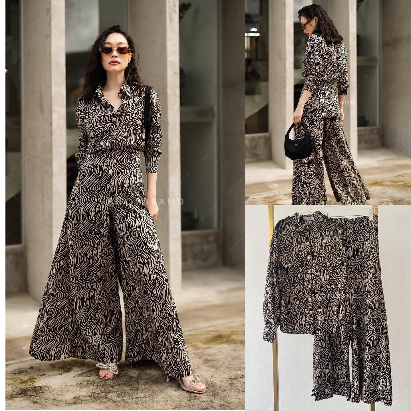 Set เสื้อเชิ้ตลายเสือ กระเป๋าหน้า ไหล่แต่งธนู 2 ฝั่ง พร้อมกระดุมทองเพิ่ม ความหรู แมทช์คู่กับกางเกงทรงขาบาน งานสวยเริ่ด ทรงสวยเป๊ะ ใส่สบายๆ สินค้าคุณภาพ (พร้อมส่ง)