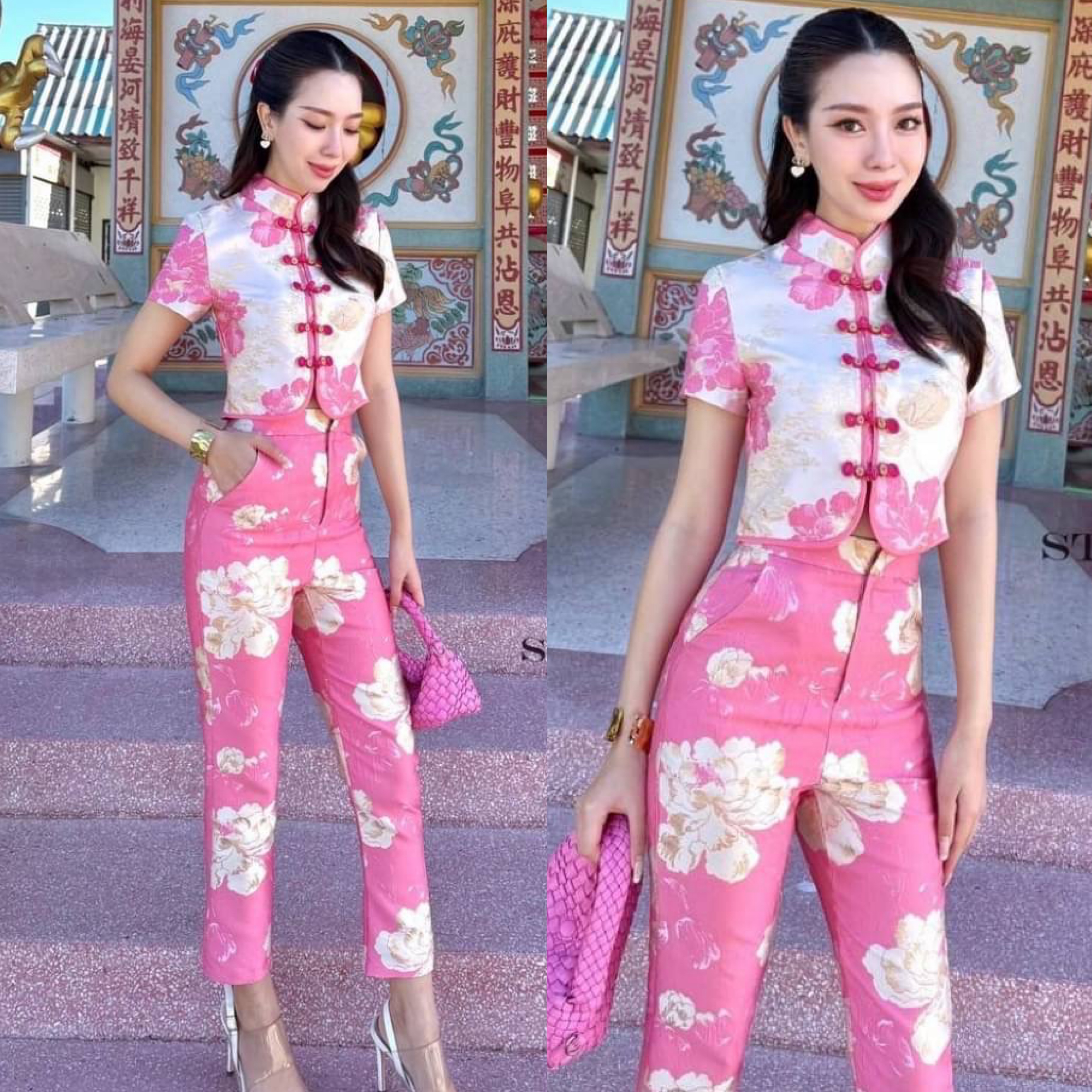 กี่เพ้า เซตเสื้อแขนสั้น กางเกงขายาวคัตติ้งสวยเปะ ตัดเย็บจากผ้าเนื้อดี ดูดีเหมือนเซเลปเลยค่ะ สวยเปะเวอร์ ใส่สบาย : สินค้าคุณภาพ (พร้อมส่ง)